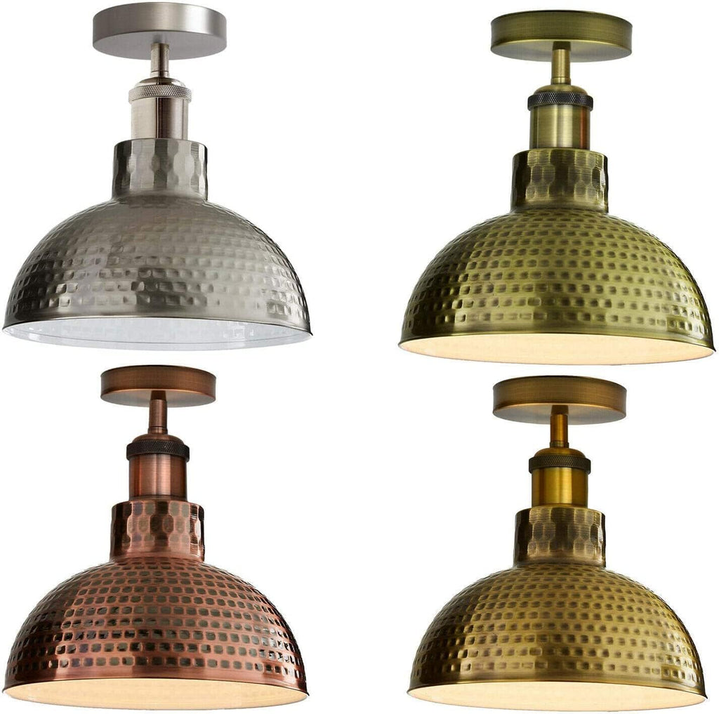 Industrial Modern Metal Dome Semi-Flush Ceiling Light E27 Base Fixture