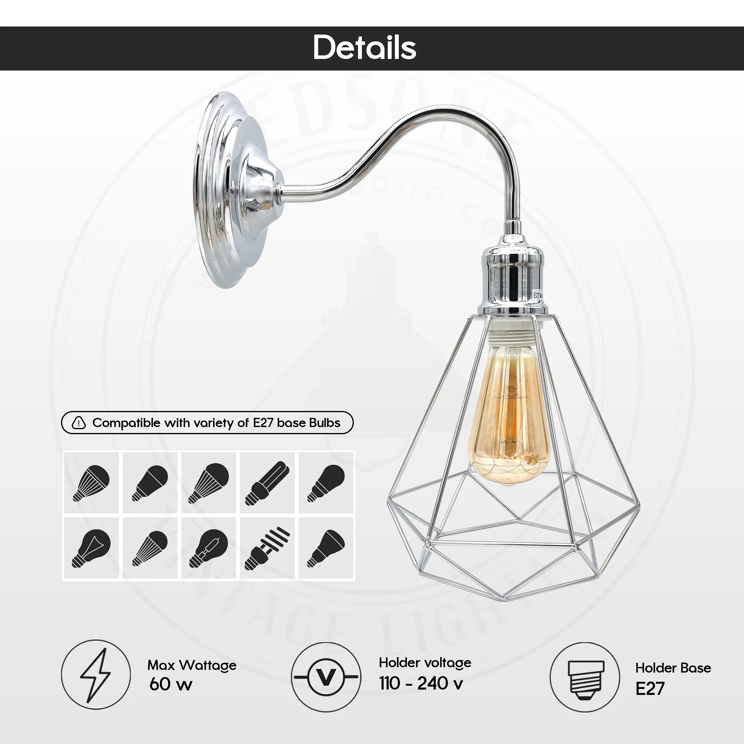 Modern Chrome Swan Neck Wall Sconce Light E27 Holder Fixture