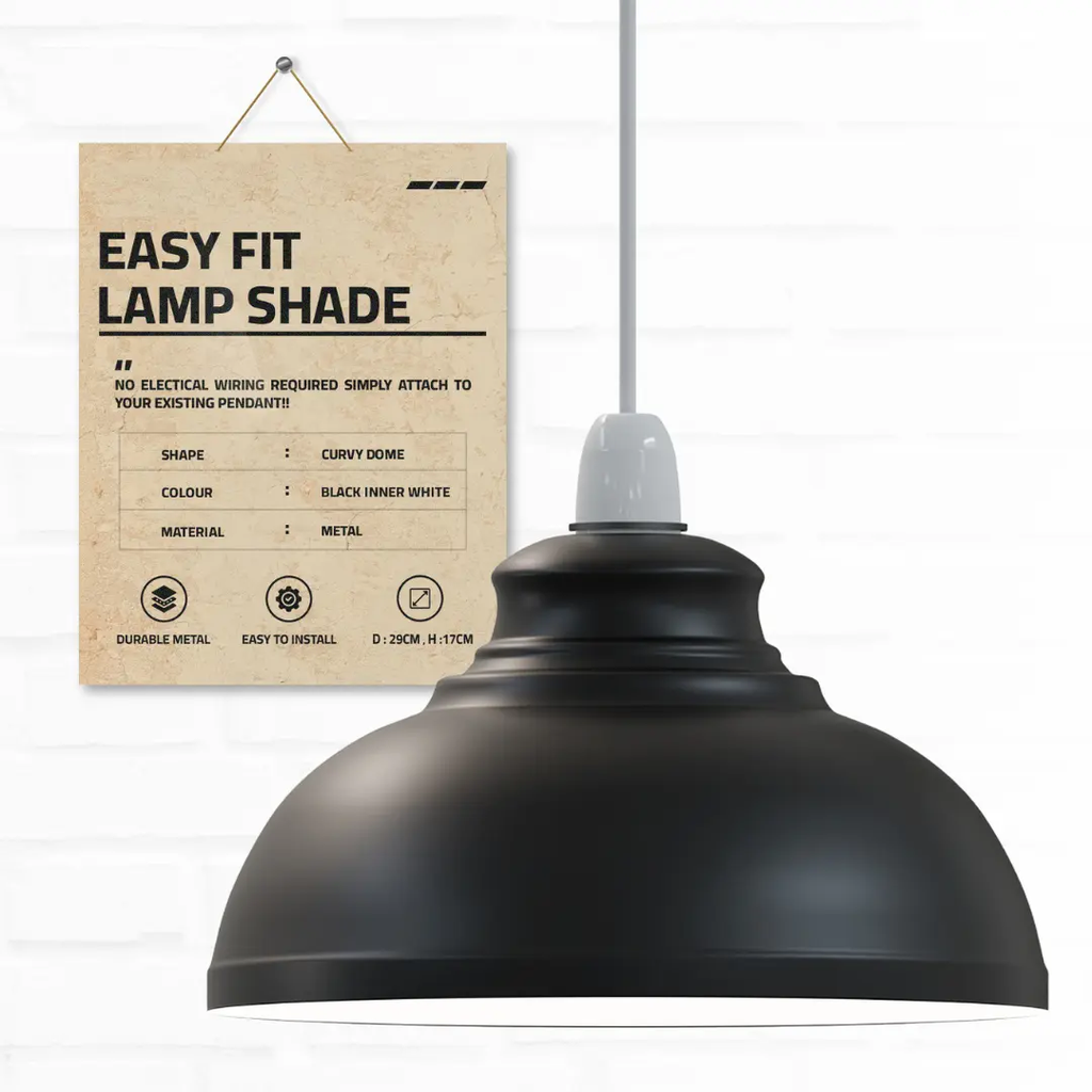 Vintage Curved Metal Easy Fit Pendant Light Shade for Ceiling Fixtures