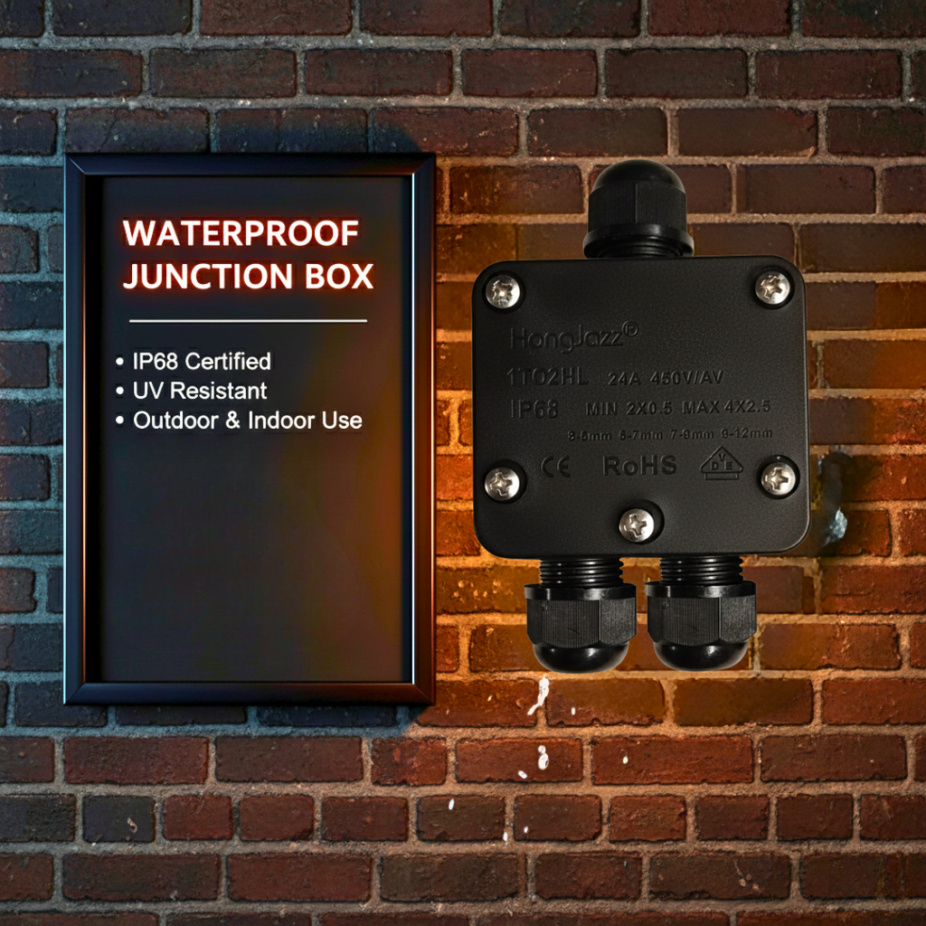 IP68 Outdoor Electrical Junction Box Connector, Black 3-Way Waterproof Cable