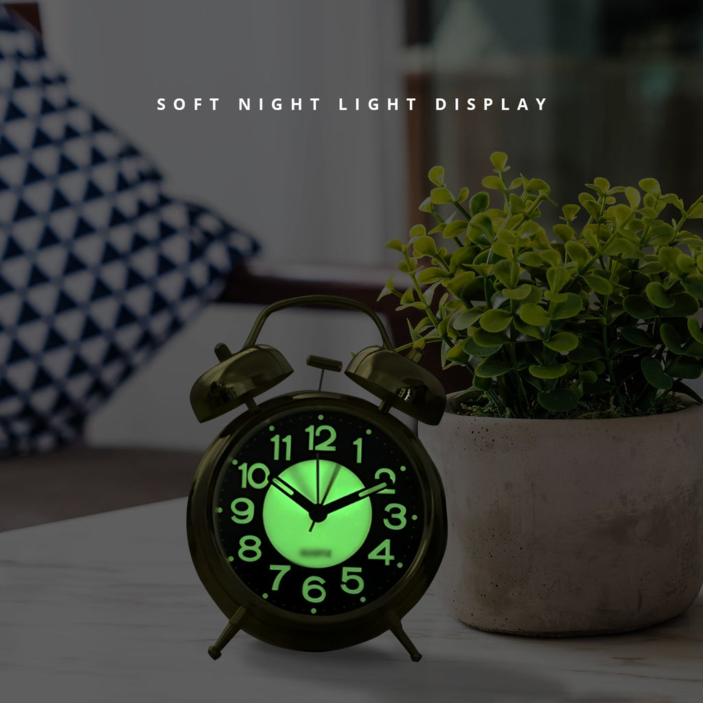 Retro Twin Bell Alarm Clock Vintage Style Analog Clock Glow Dark Feature