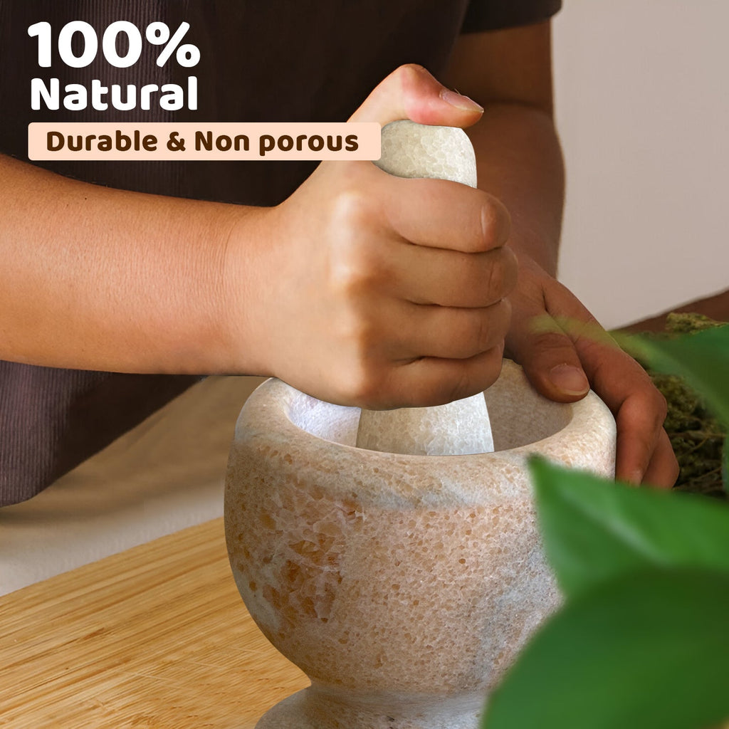 Elegant Natural Marble Mortar and Pestle Set for Herbs, Spices, and Garlic Grinding