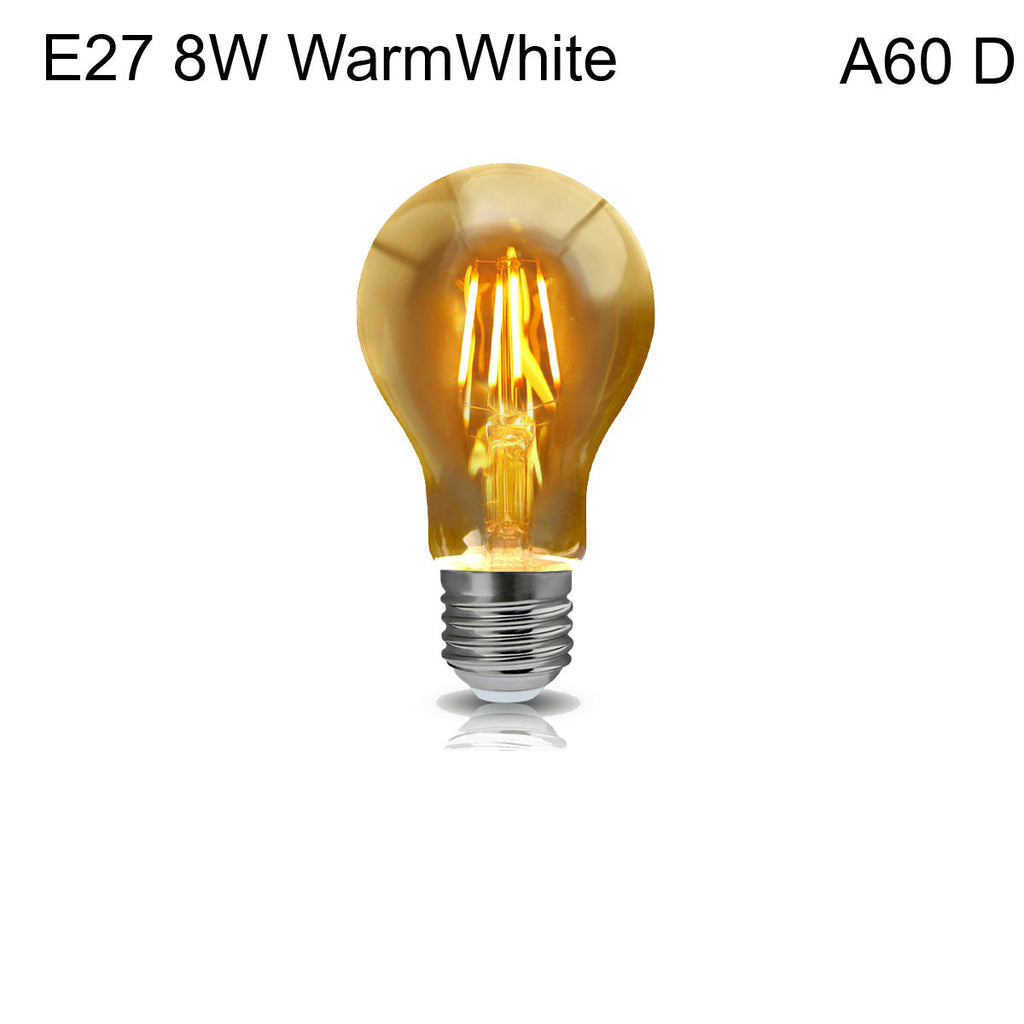 A60 Dimmable LED Filament Bulb E27 8W Warm White Energy Saving Vintage