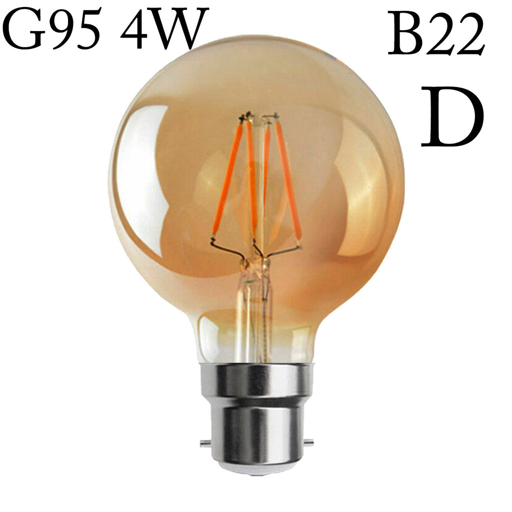 G95 LED Filament Vintage Bulb, 4W B22 Edison Globe, Warm White Dimmable