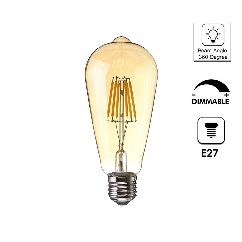 6-Pack Dimmable Vintage Filament LED Edison Bulbs, E27 Warm White