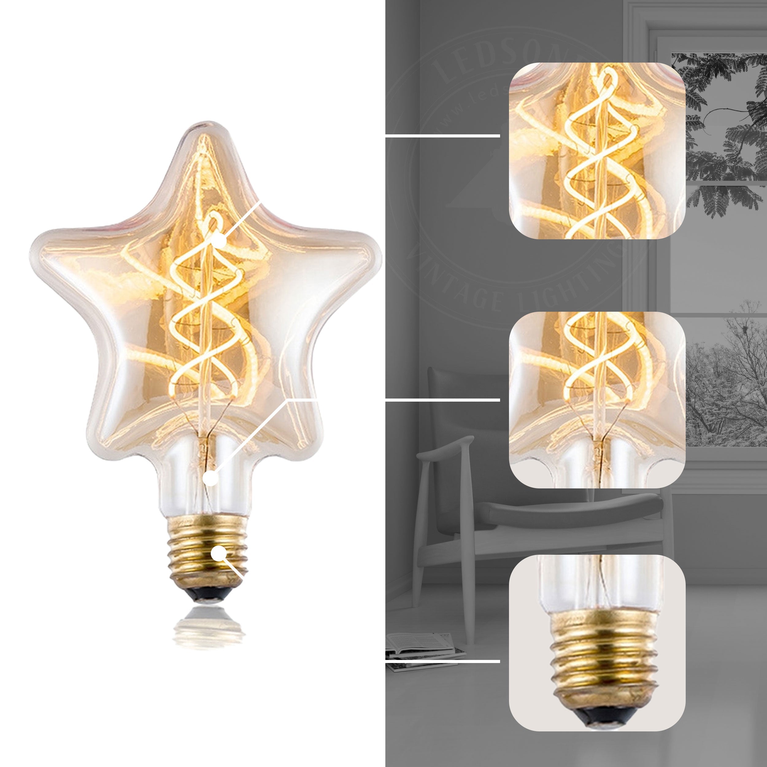 E27 LED Filament Star Bulb: 4W Warm White Decorative Vintage Style Light