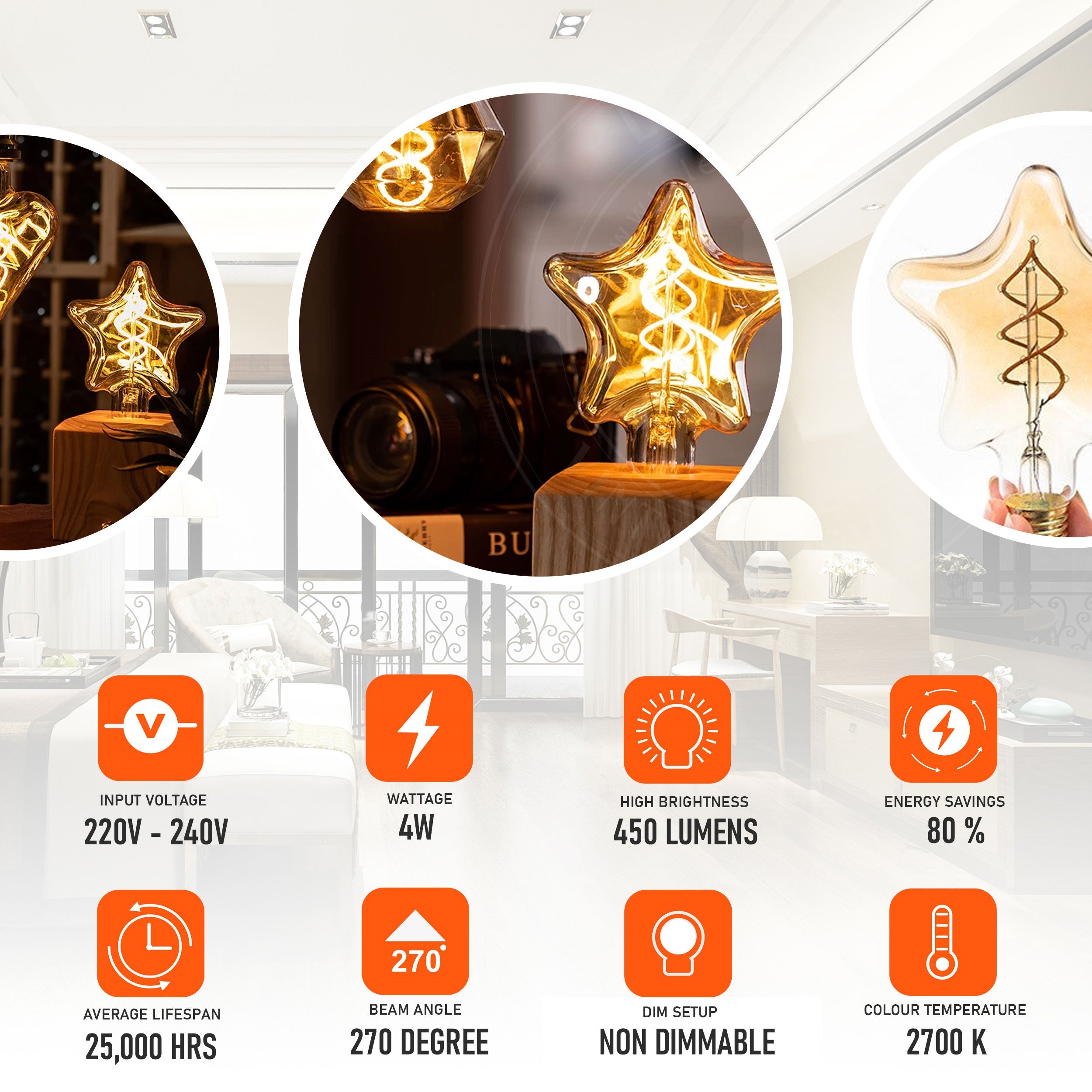 E27 LED Filament Star Bulb: 4W Warm White Decorative Vintage Style Light