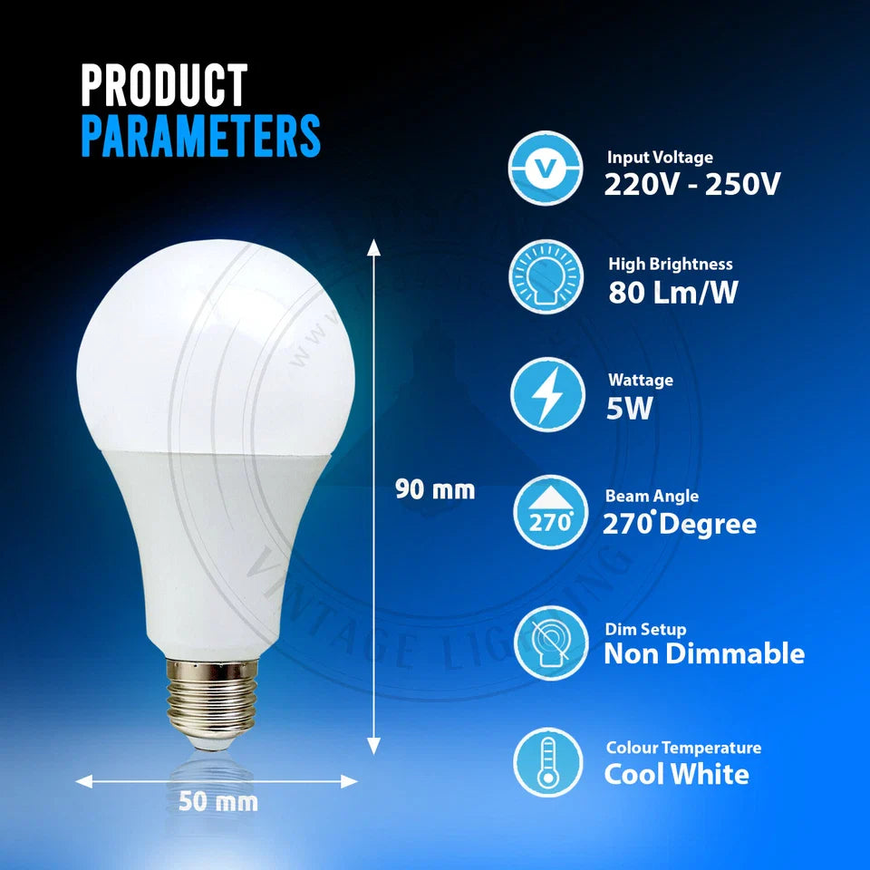 Energy-Efficient 5W LED GLS B22 Cool White Light Bulbs, Long-Lasting Illumination