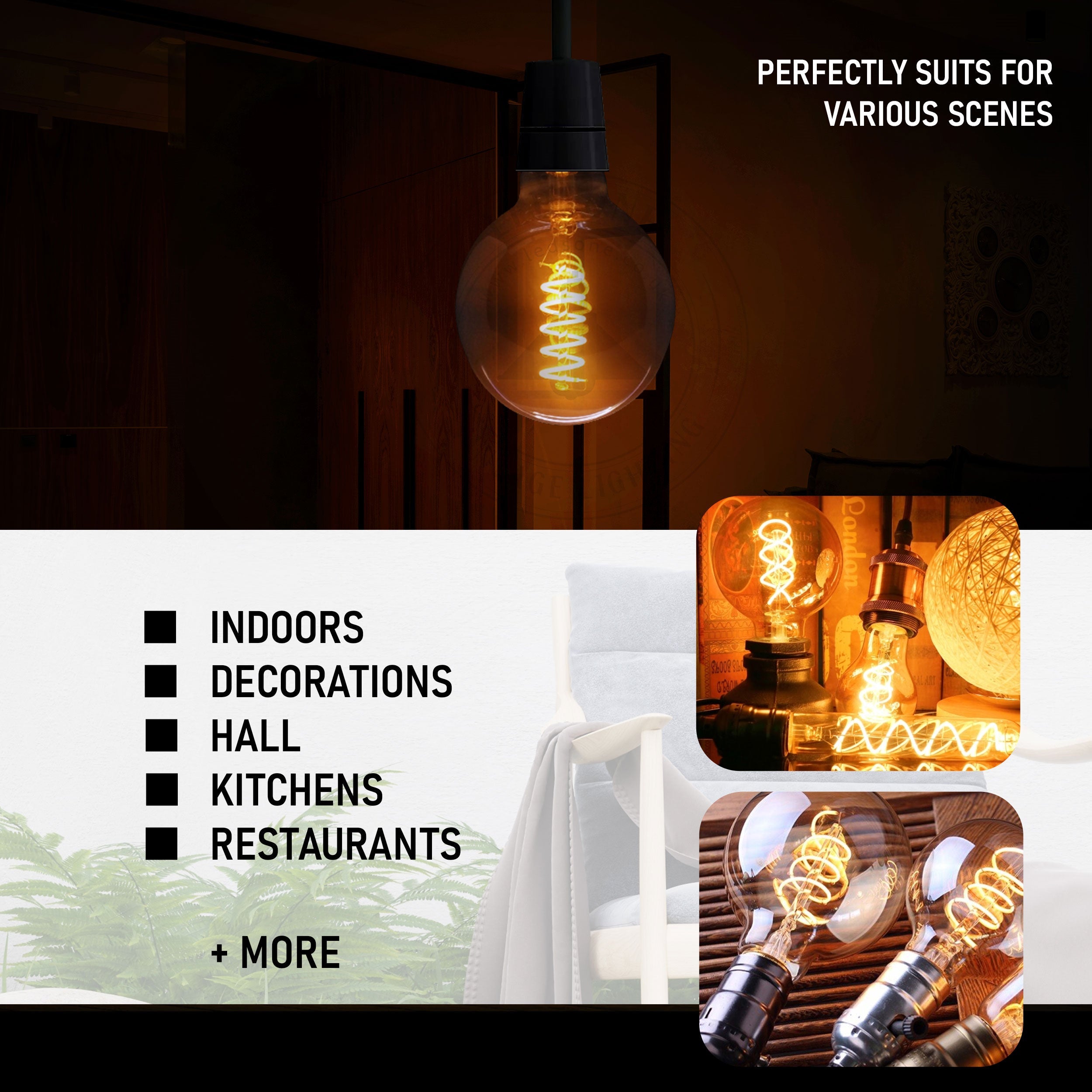 Vintage Edison Spiral LED G95 Bulb E27, 4W Warm White Decorative Filament Light