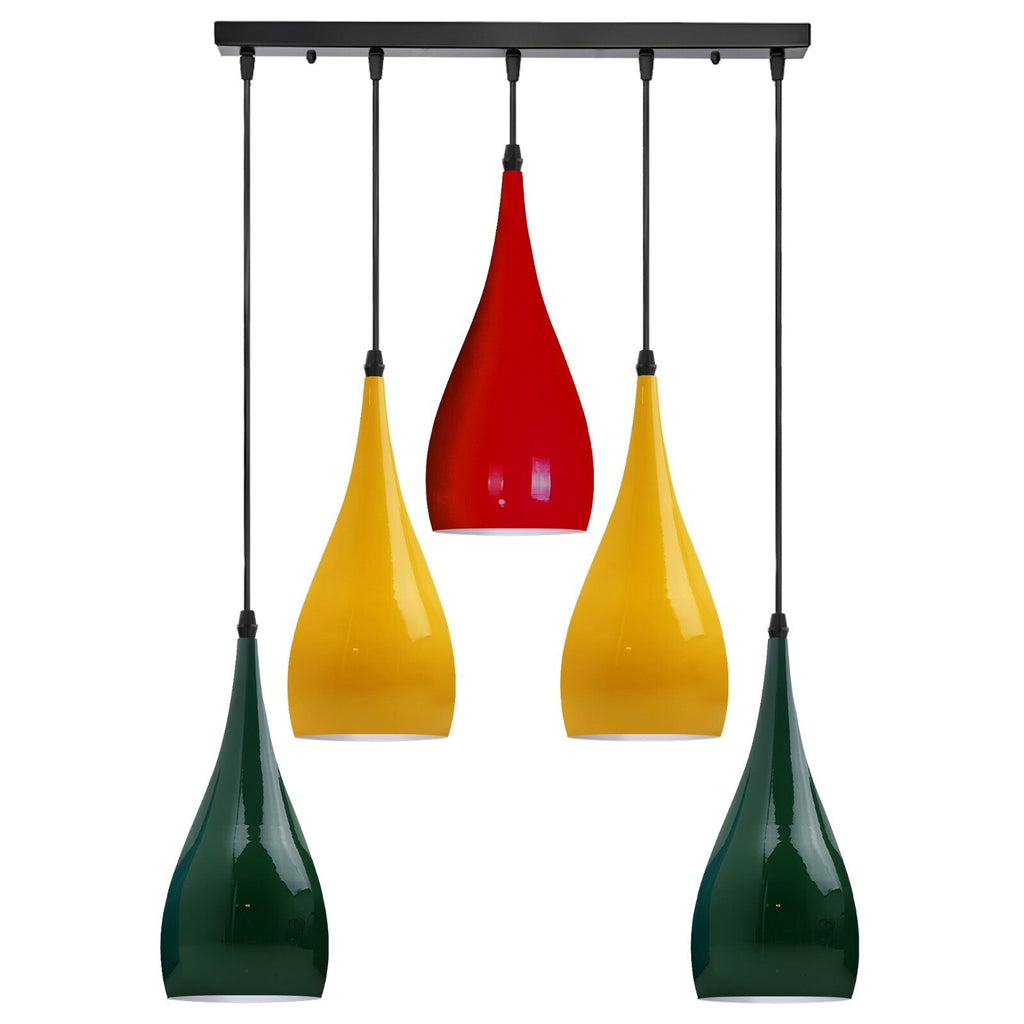 Modern 5-Light Industrial Teardrop Pendant Lamp, Adjustable Hanging Ceiling Fixture