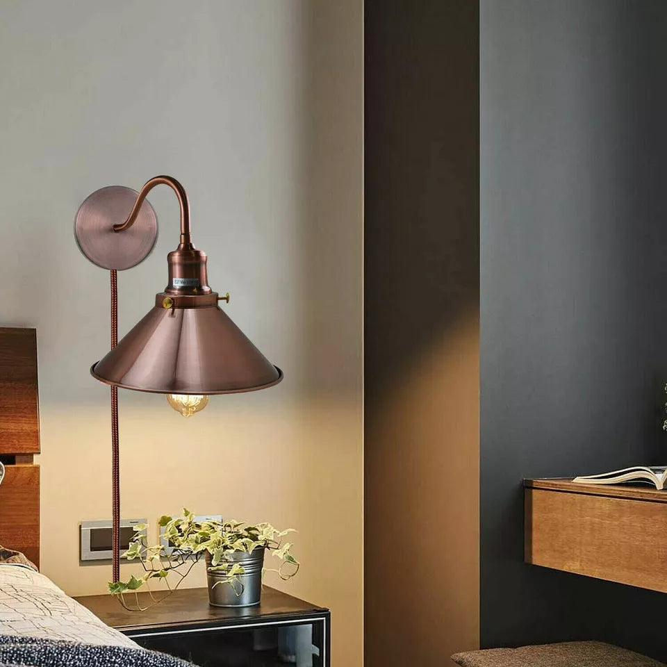 Adjustable Plug-in Wall Light with Dimmer Switch 2M Cable E27 Socket