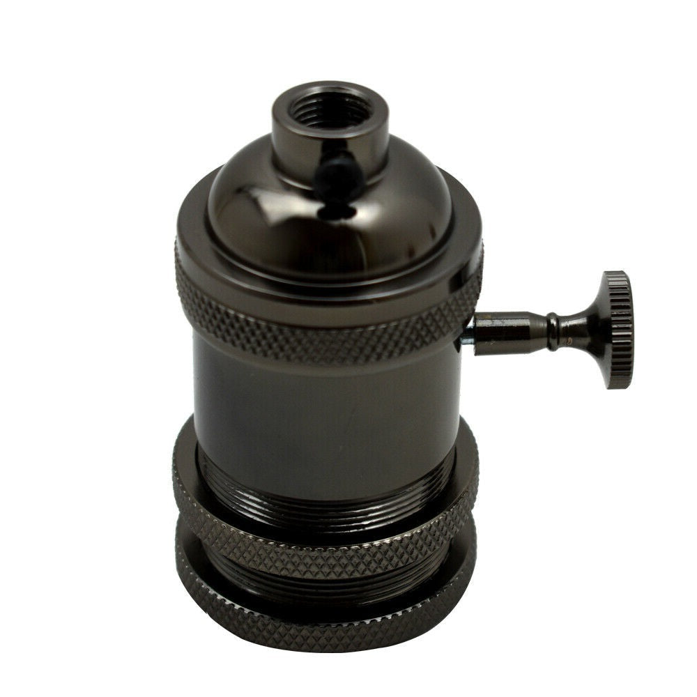Shiny Black E27 Industrial Lamp Holder - Retro Edison Screw Bulb Fitting