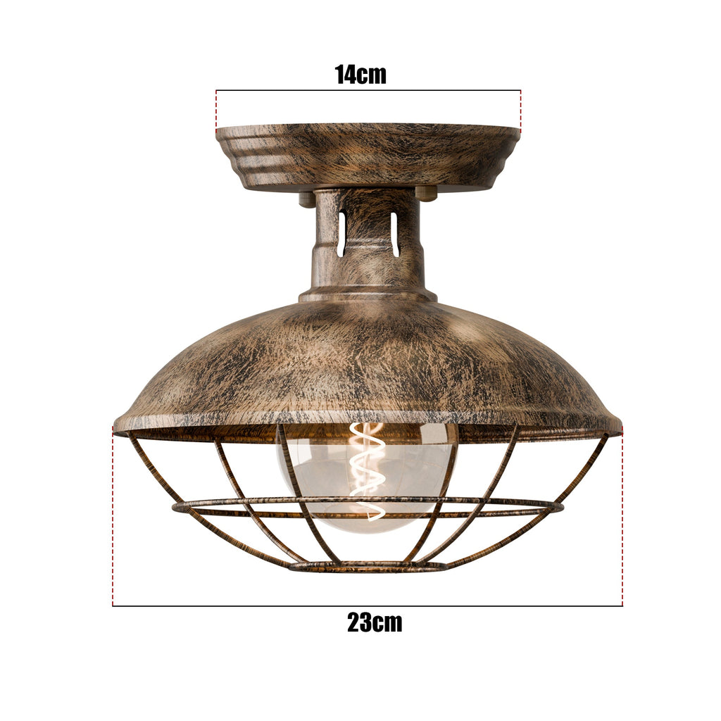 Vintage Industrial Flush Mount Ceiling Light with Cage Shade – Farmhouse Semi Flush Ceiling Lamp for Indoor Lighting ~5951