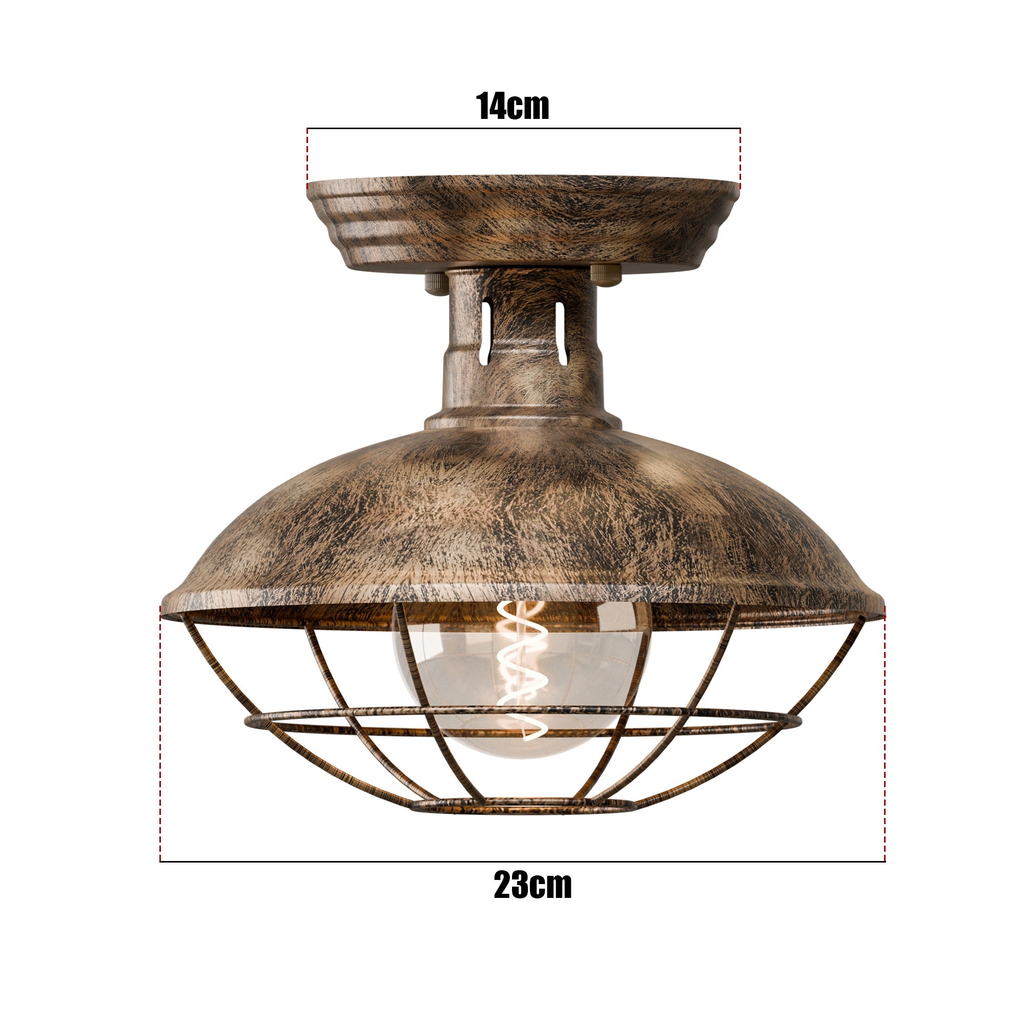 Vintage Industrial Flush Mount Ceiling Light with Cage Shade – Farmhouse Semi Flush Ceiling Lamp for Indoor Lighting ~5951