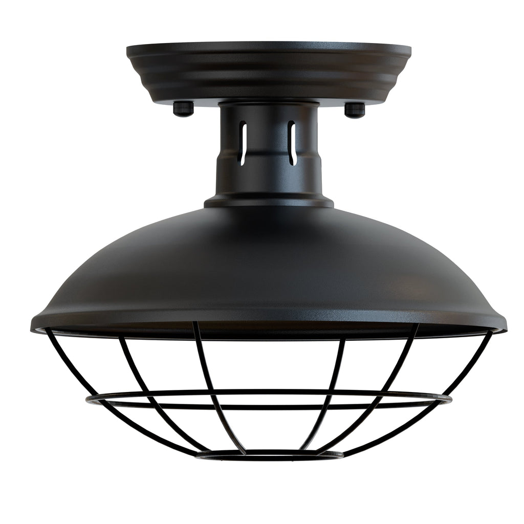 Vintage Industrial Farmhouse Flush Mount Ceiling Light, Metal Cage Shade, Indoor