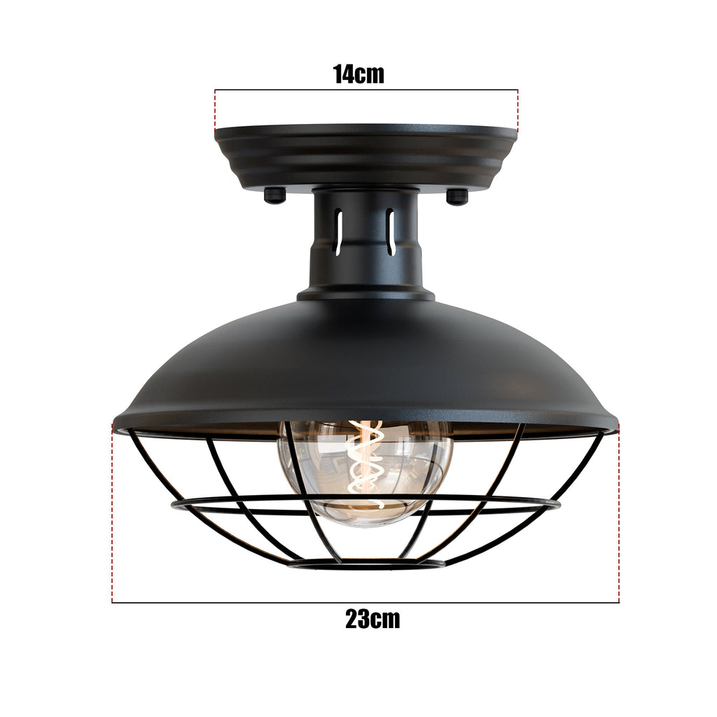 Vintage Industrial Flush Mount Ceiling Light with Cage Shade – Farmhouse Semi Flush Ceiling Lamp for Indoor Lighting ~5951