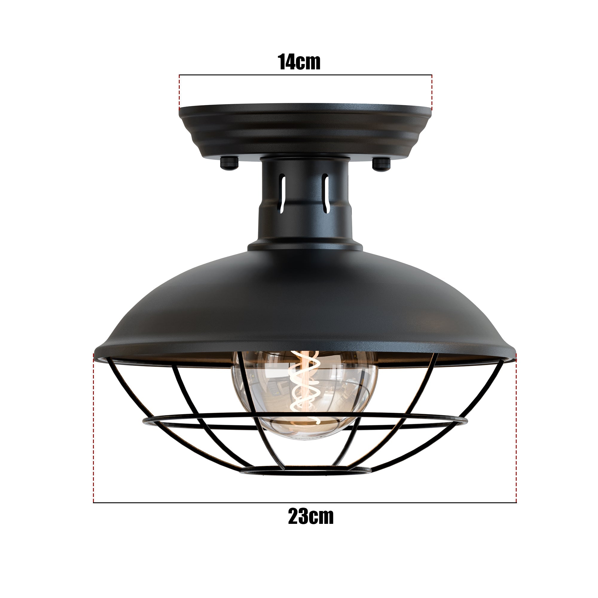 Vintage Industrial Flush Mount Ceiling Light with Cage Shade – Farmhouse Semi Flush Ceiling Lamp for Indoor Lighting ~5951