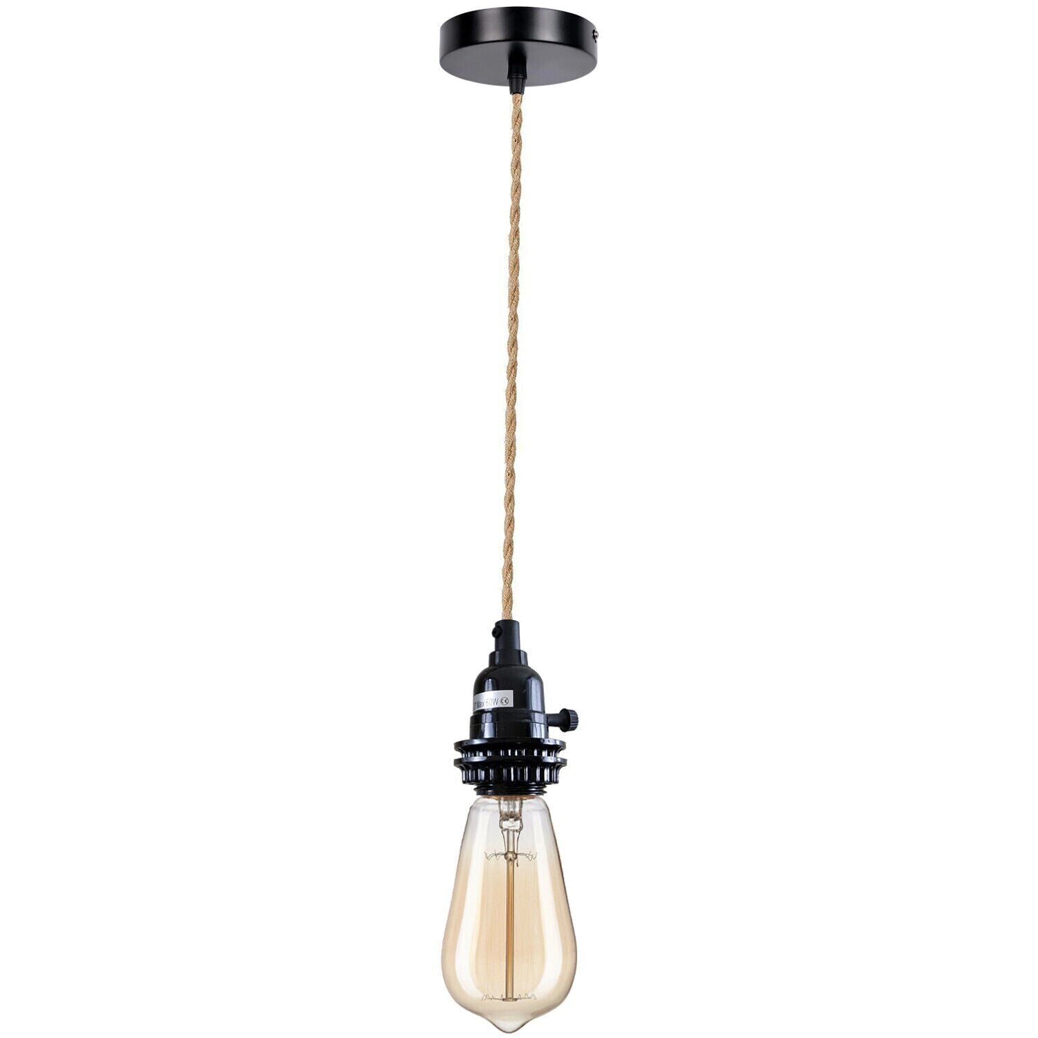 E27 Vintage Pendant Light Kit with On/Off Holder, Hemp Fabric Cable