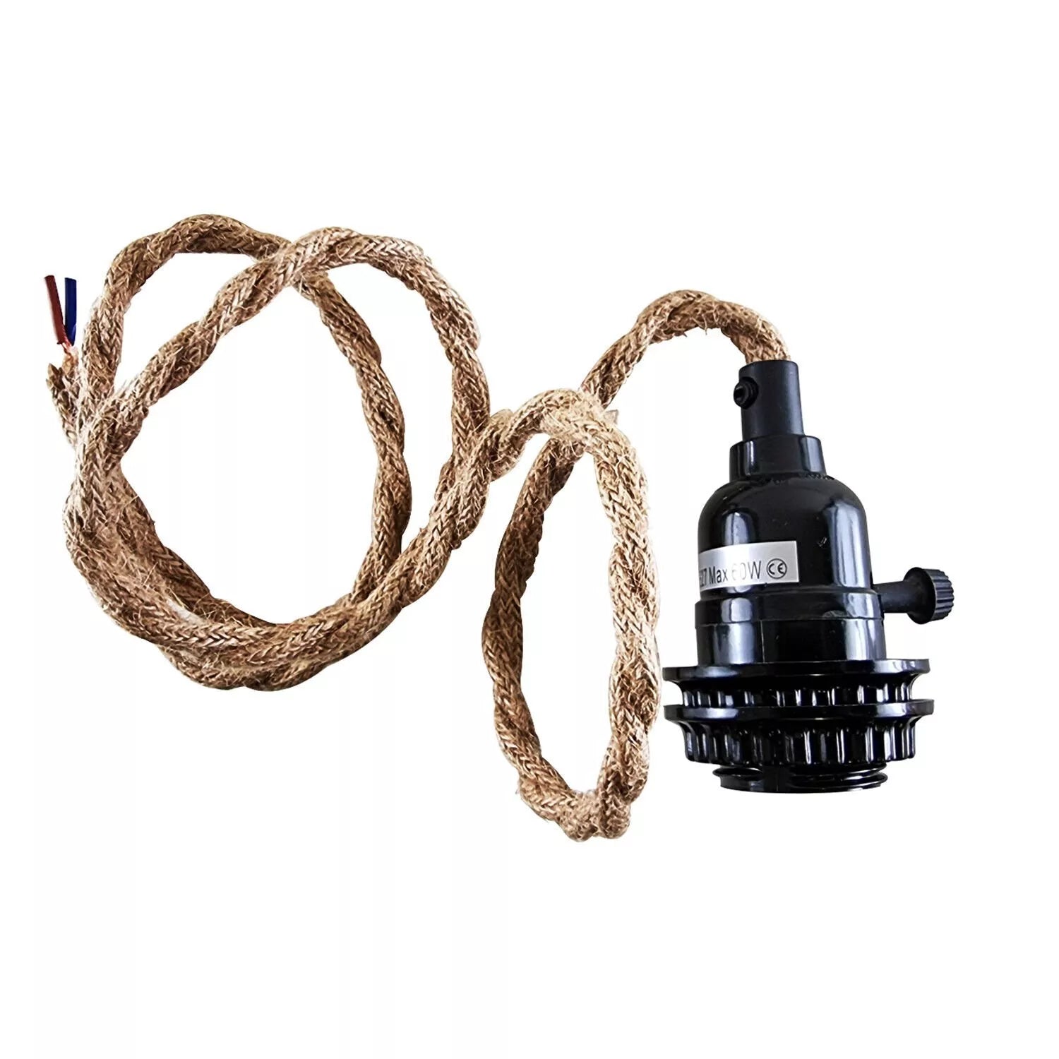 Vintage E27 Pendant Light Kit with Hemp Fabric Cord On/Off Switch