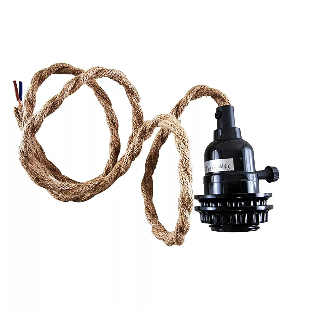 E27 Vintage Pendant Light Kit with On/Off Holder, Hemp Fabric Cable