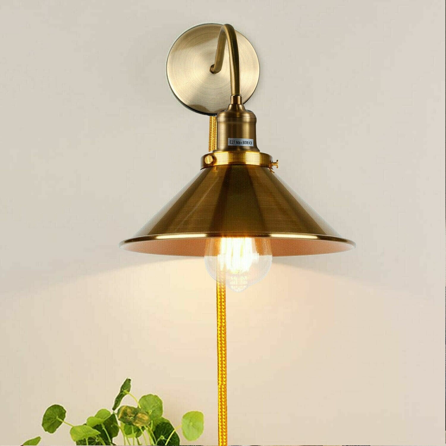 Vintage Industrial Plug-in Wall Sconce Light, Dimmer Switch, E27 Socket, 2M Cord