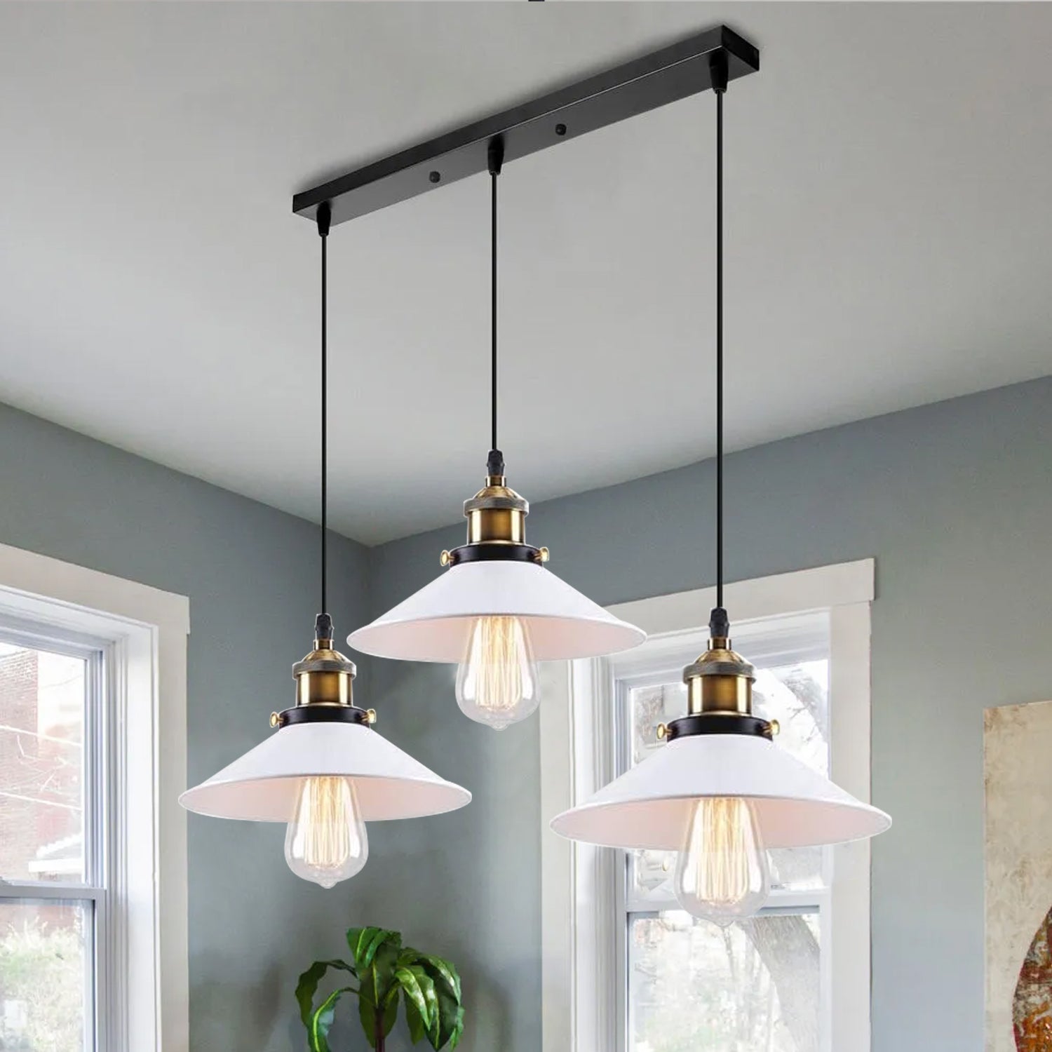 Modern Adjustable 3-Way Rectangle Ceiling Pendant Light Fixture - Metal Finish