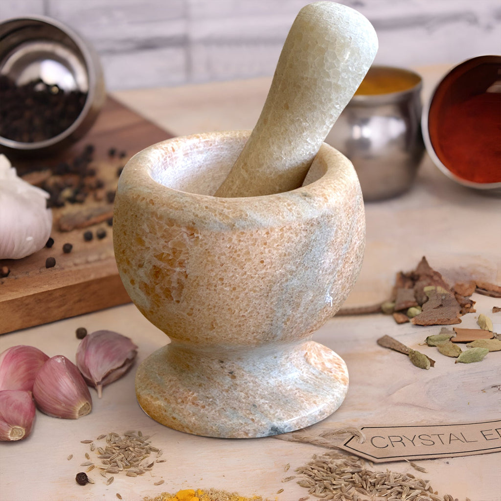 Elegant Natural Marble Mortar and Pestle Set for Herbs, Spices, and Garlic Grinding