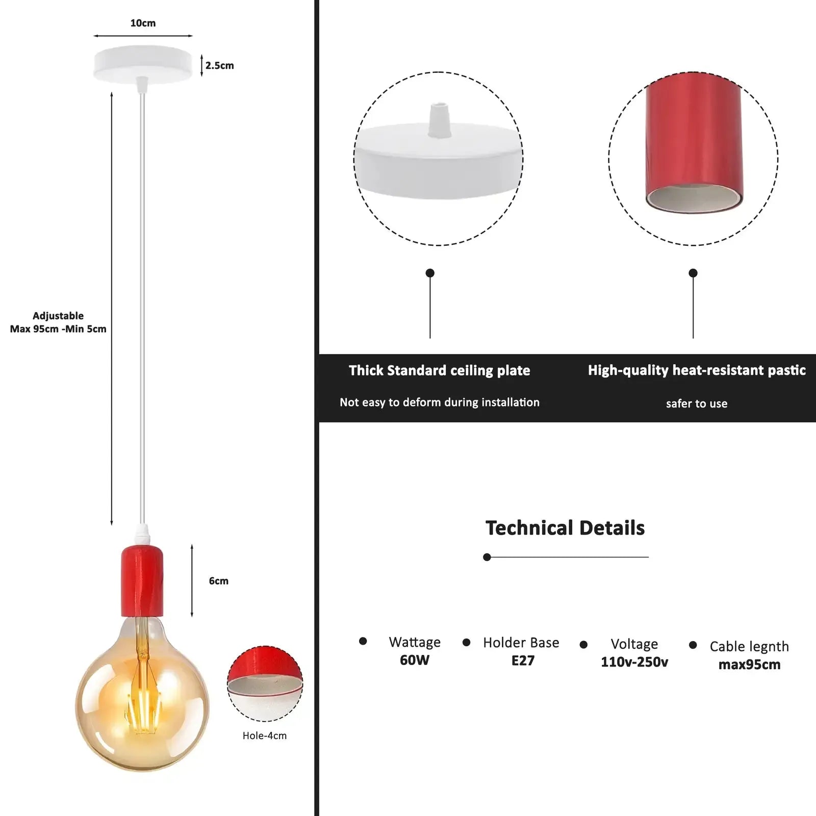 E27 Colourful Suspended Pendant Light Fitting Kit ~5898