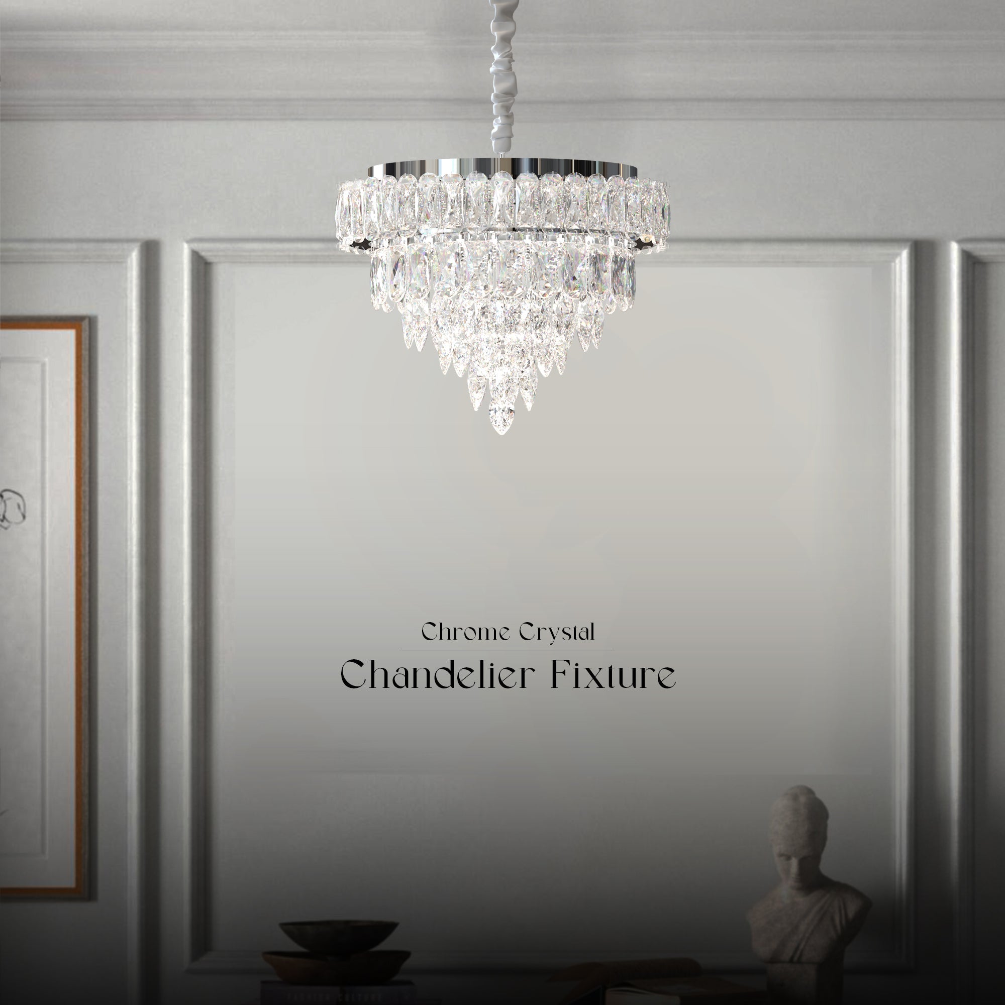Modern LED Crystal Chandelier Dimmable Ceiling Mount Hanging Light Fixture
