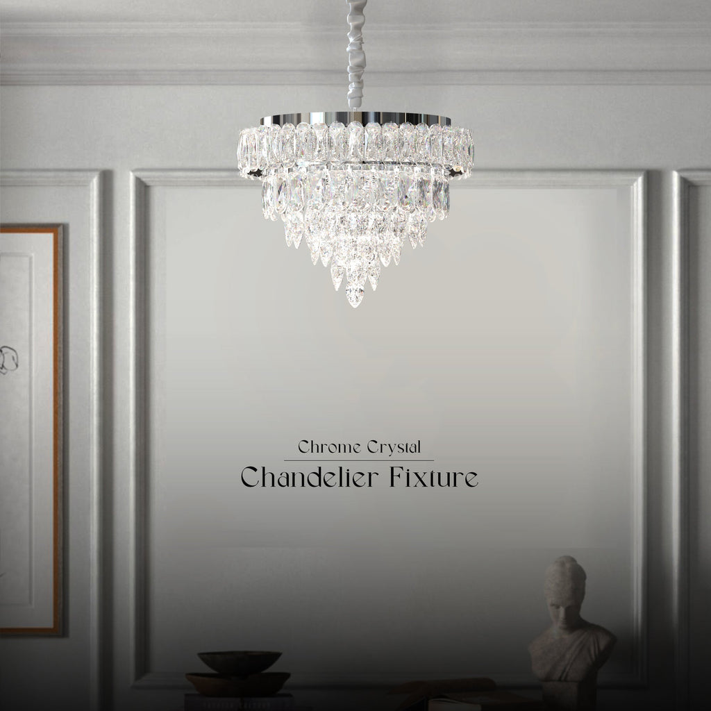 Modern LED Crystal Raindrop Chandelier Chrome Ceiling Mount Pendant Light