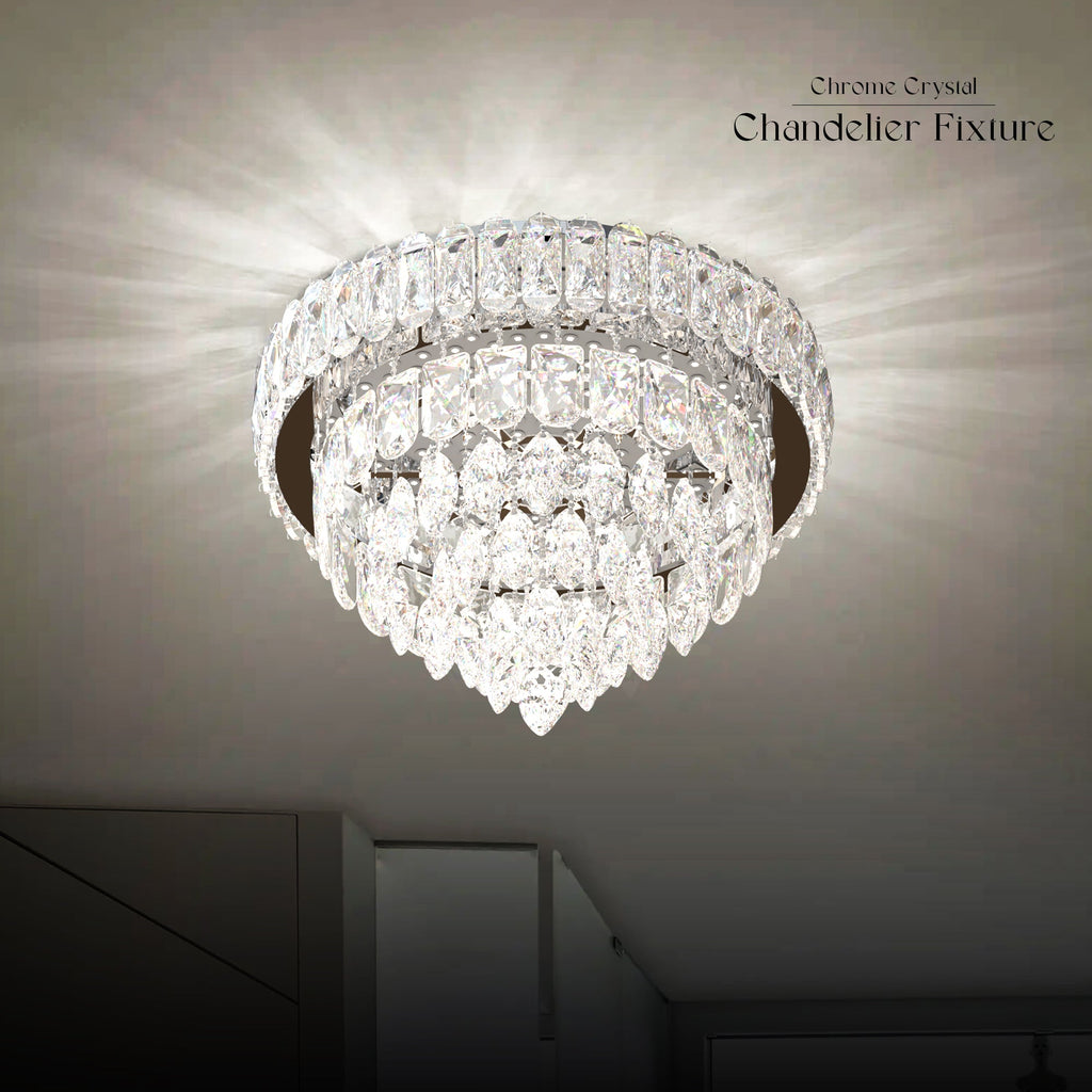 Modern LED Crystal Raindrop Chandelier Chrome Ceiling Mount Pendant Light