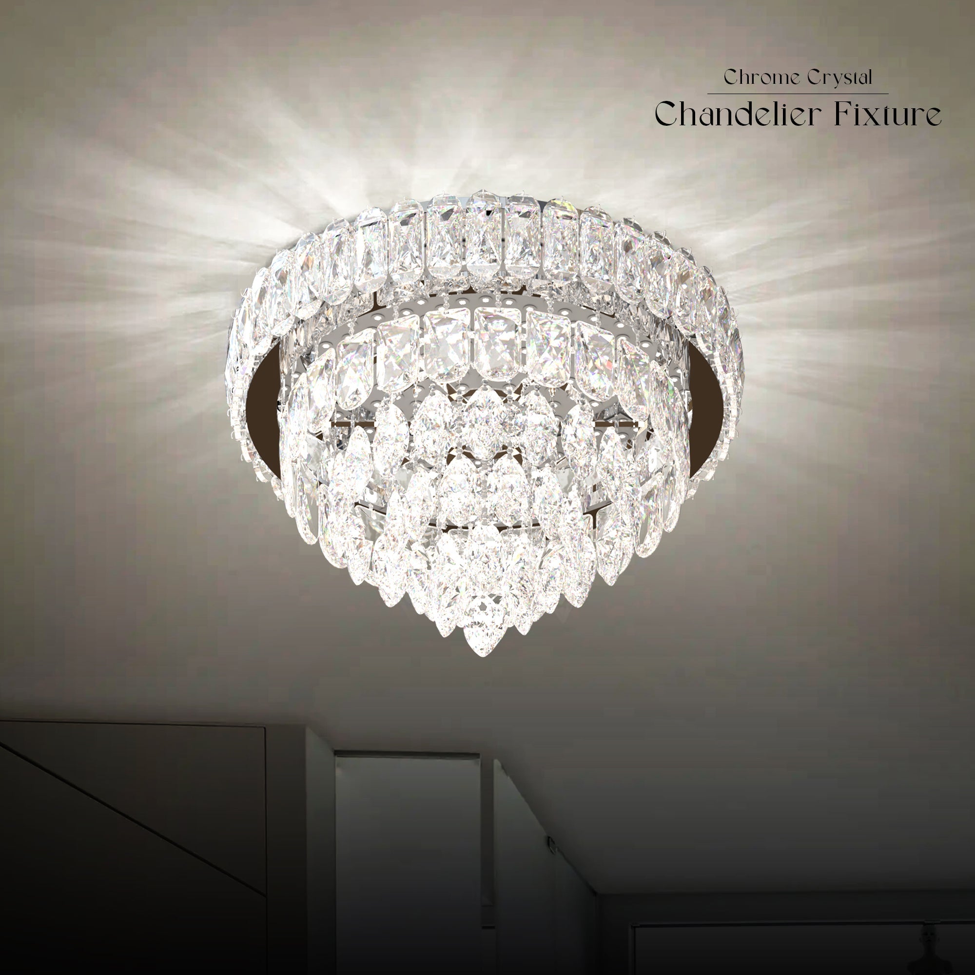 Modern LED Crystal Raindrop Chandelier Chrome Ceiling Mount Pendant Light
