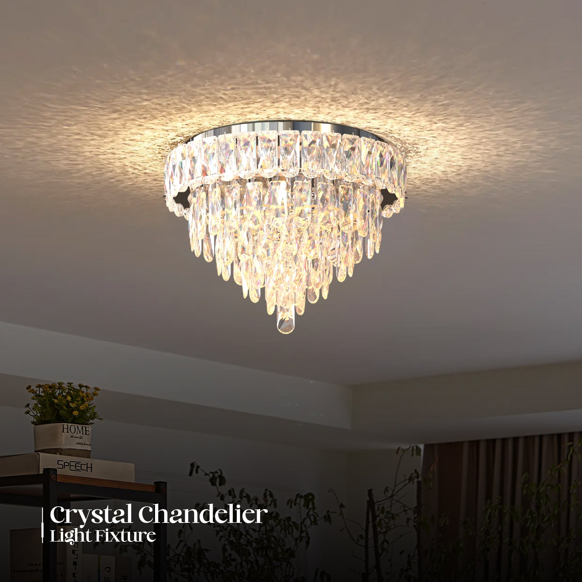 Modern Round Crystal Chandelier with Chrome Layer and Remote Control