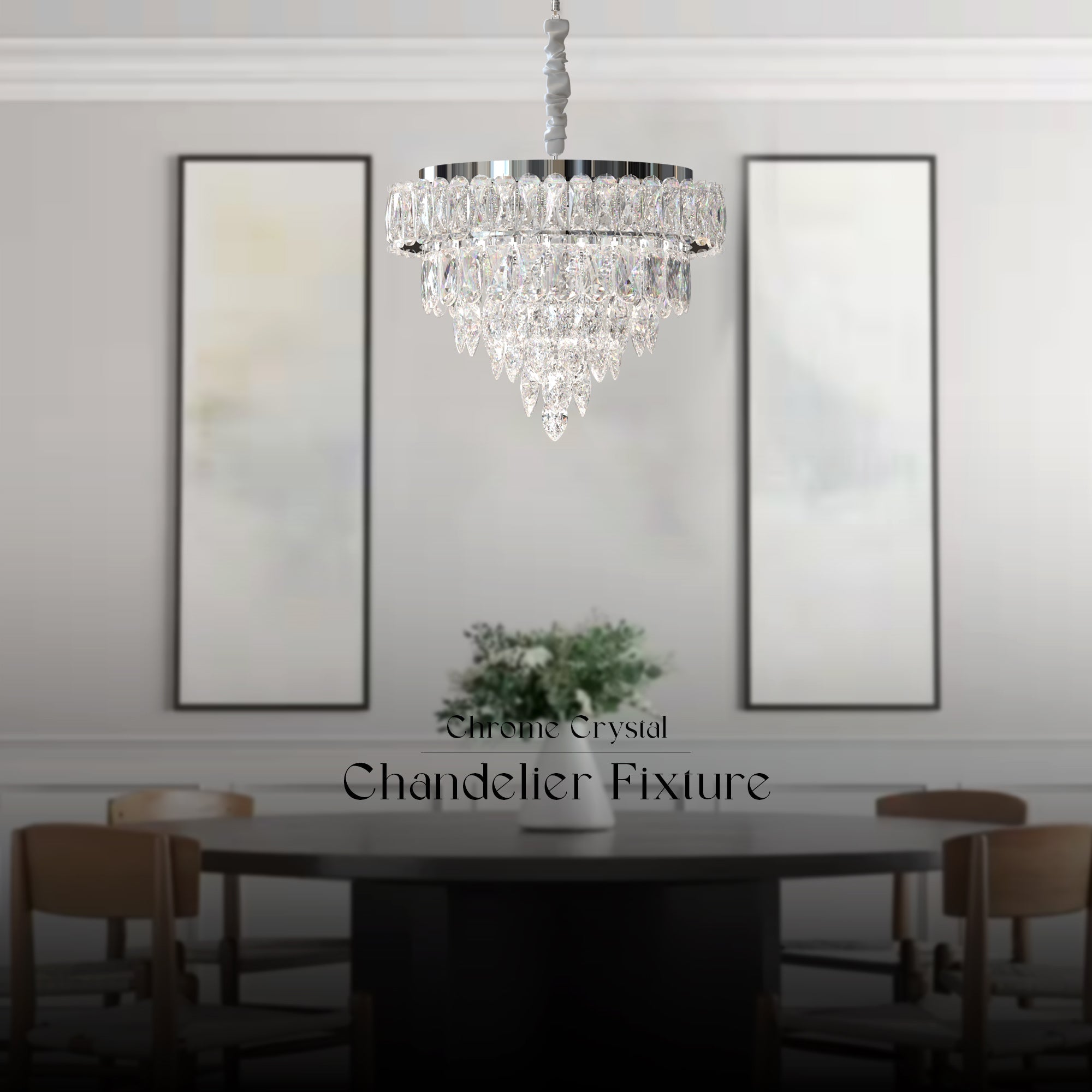 Modern LED Crystal Raindrop Chandelier Chrome Ceiling Mount Pendant Light