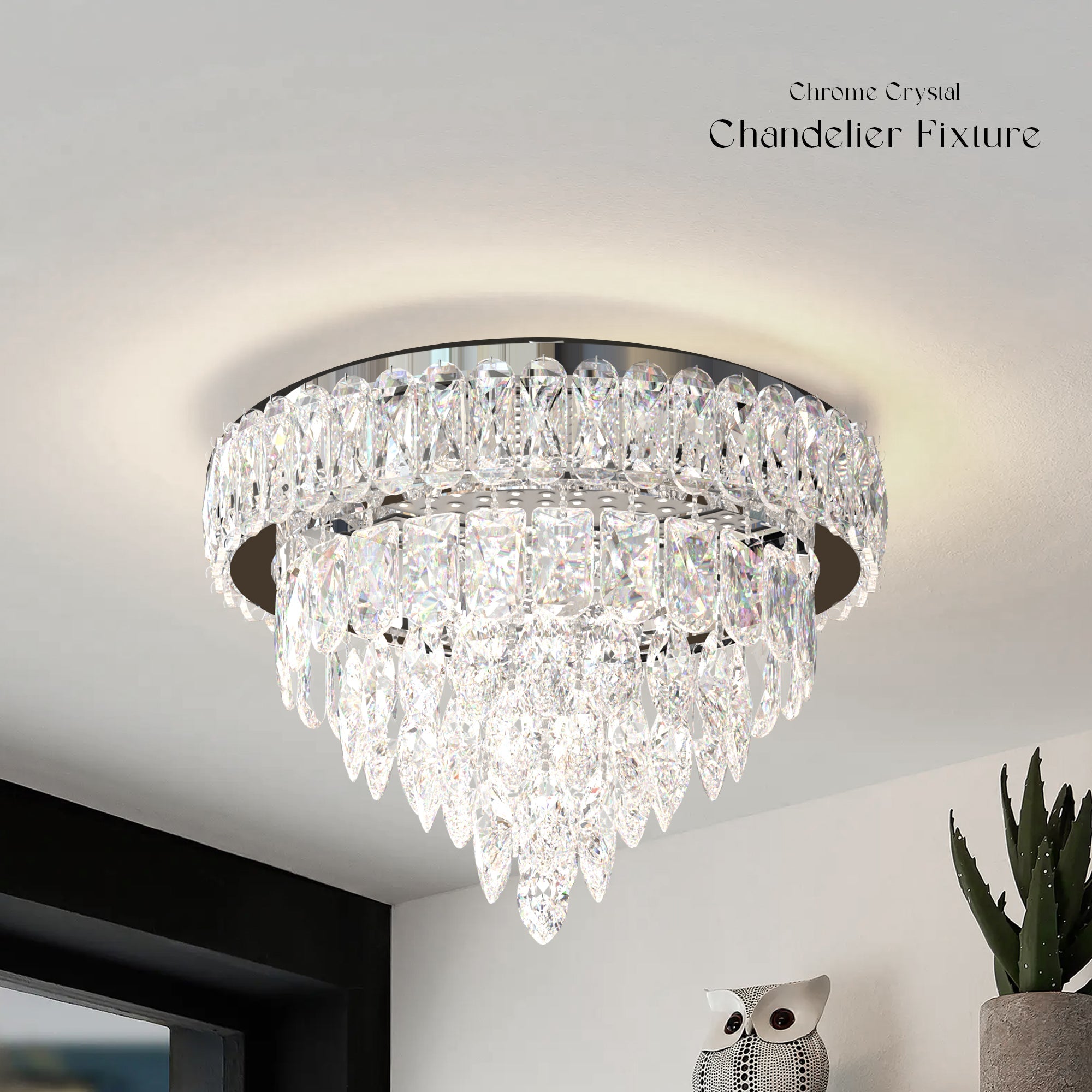 Modern LED Crystal Raindrop Chandelier Chrome Ceiling Mount Pendant Light