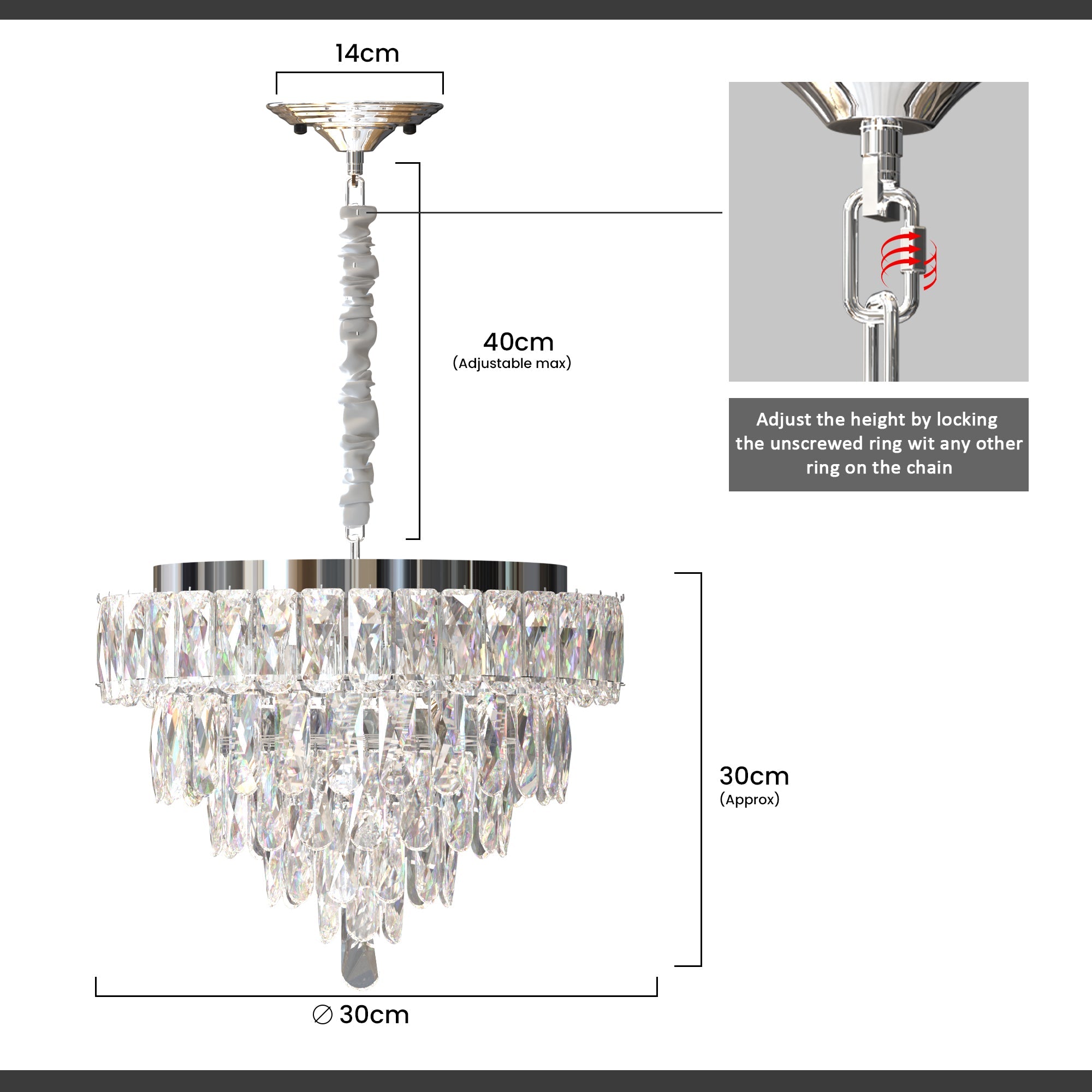 Modern Crystal Glass Layer Black Cord Chandelier Round Ceiling Light Fixture