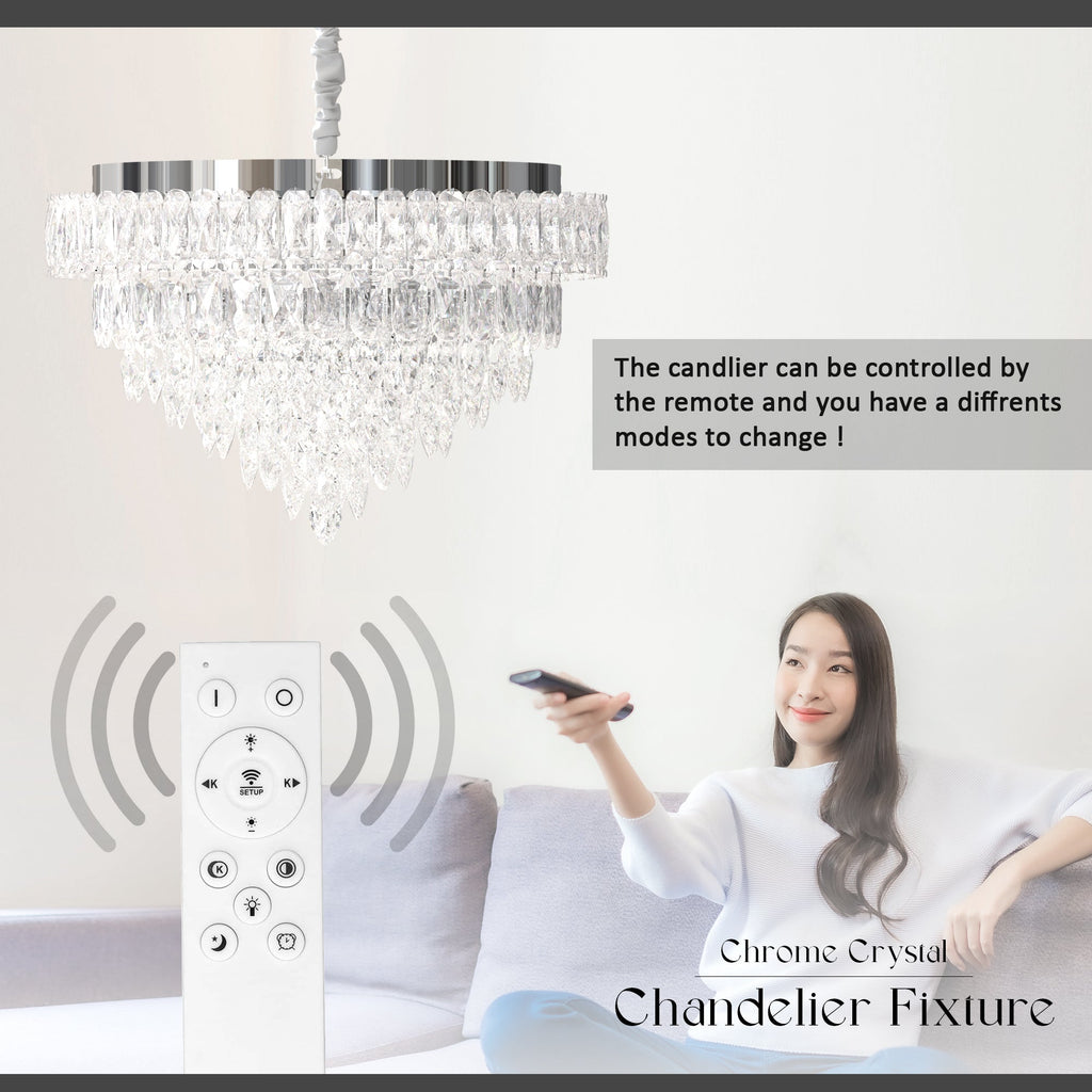 Modern LED Crystal Raindrop Chandelier Chrome Ceiling Mount Pendant Light