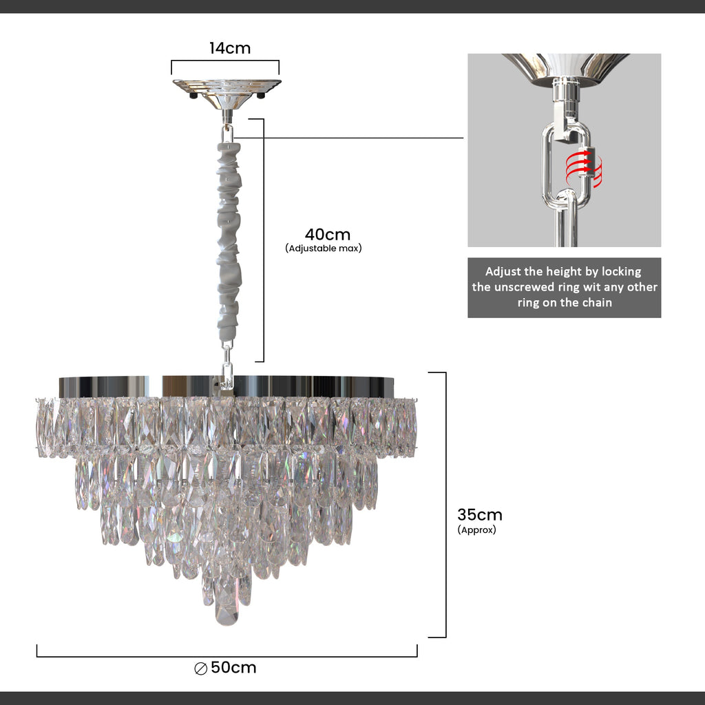 Modern Crystal Glass Layer Black Cord Chandelier Round Ceiling Light Fixture