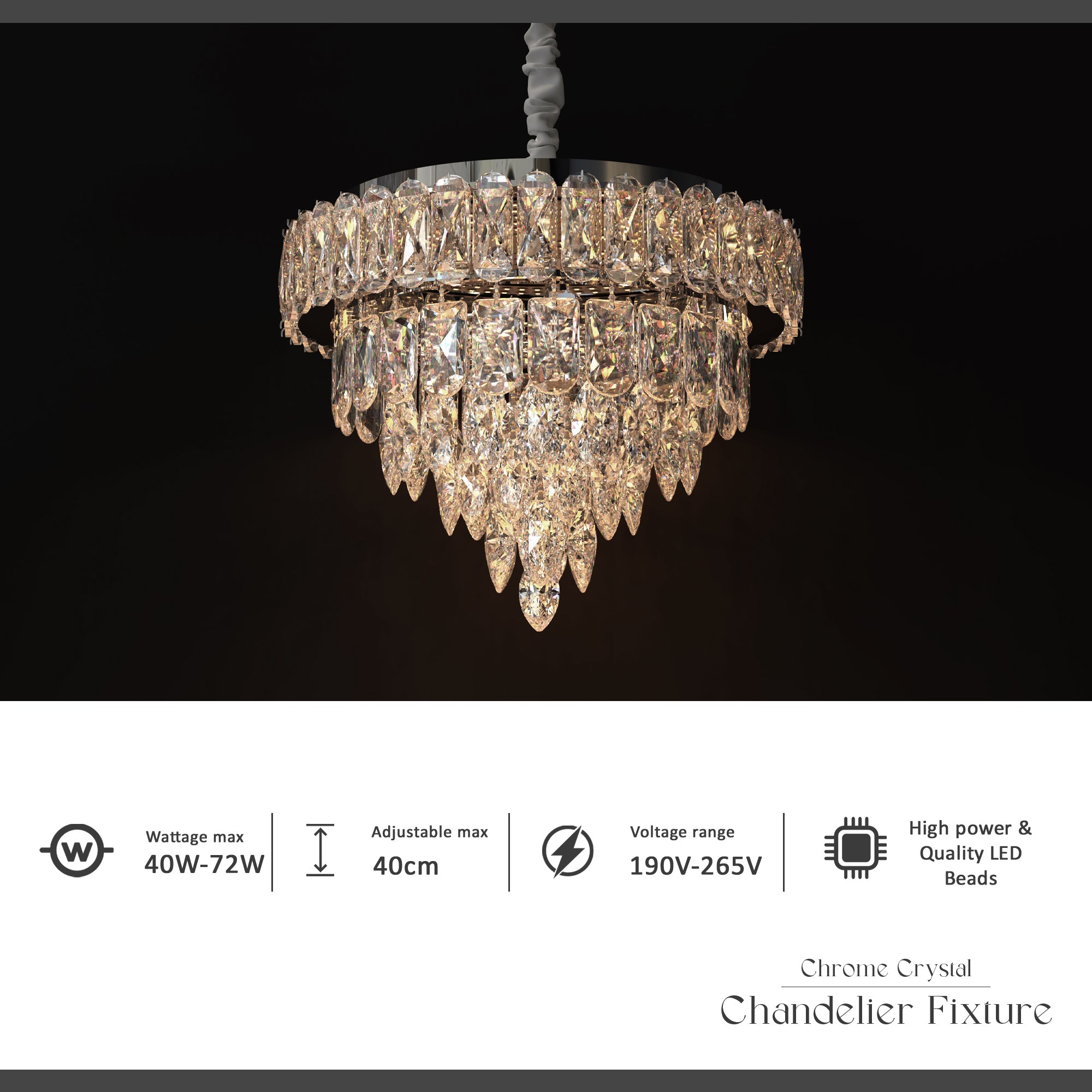 Modern LED Crystal Raindrop Chandelier Chrome Ceiling Mount Pendant Light