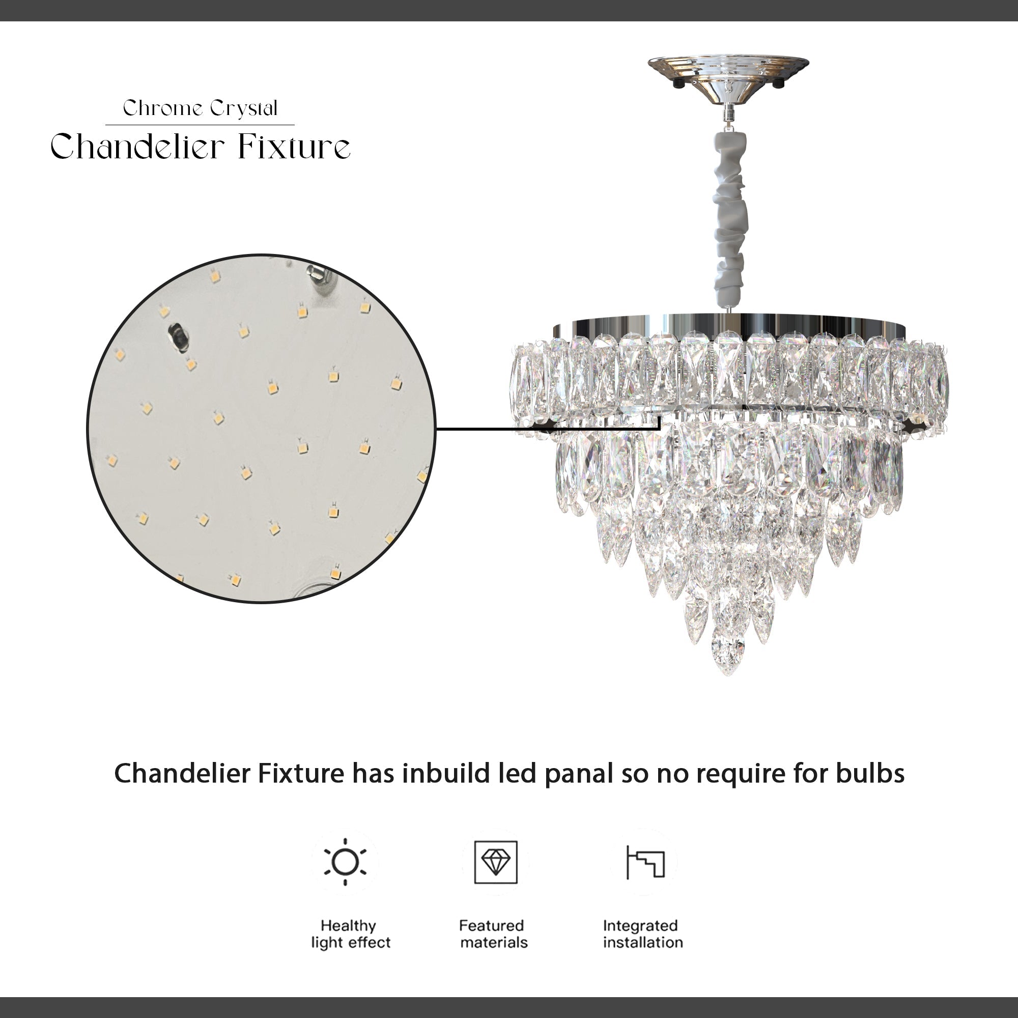 Modern LED Crystal Chandelier Dimmable Ceiling Mount Hanging Light Fixture