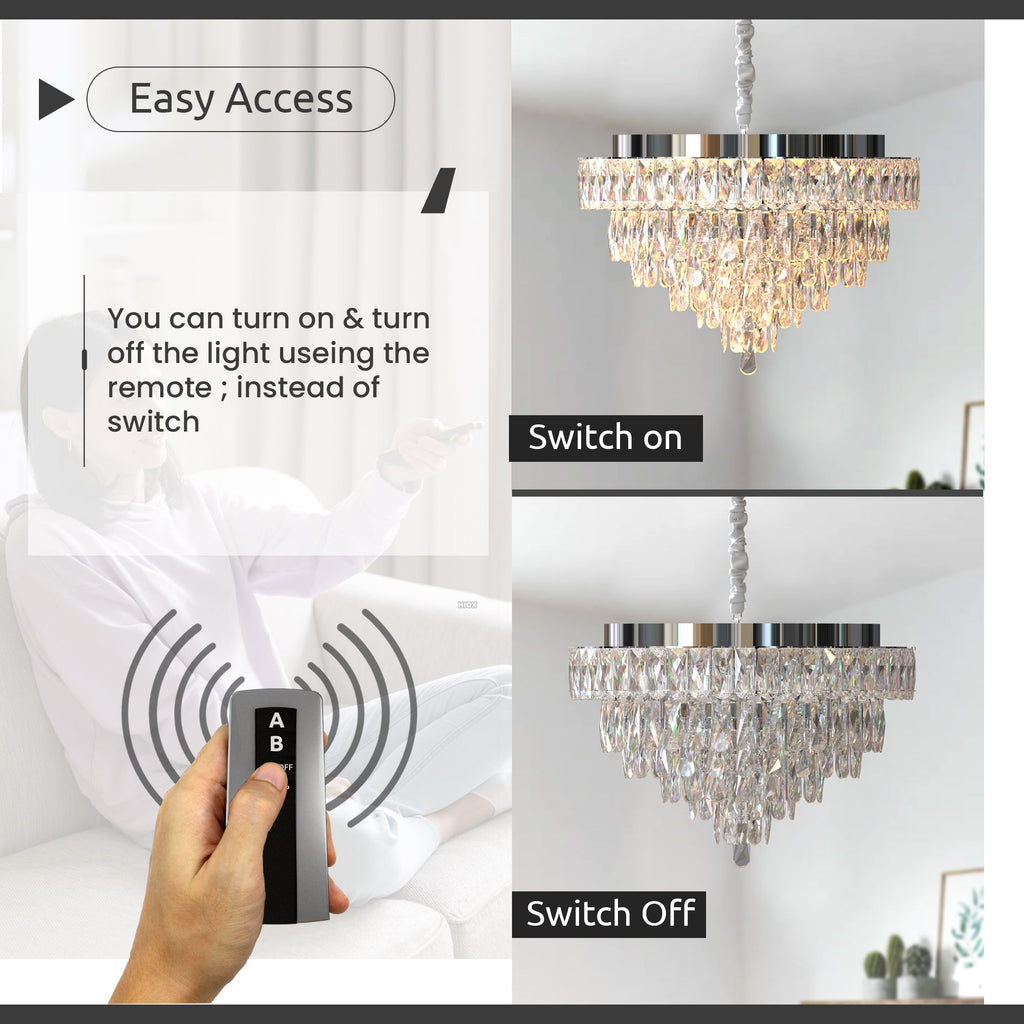 Modern Crystal Glass Layer Black Cord Chandelier Round Ceiling Light Fixture