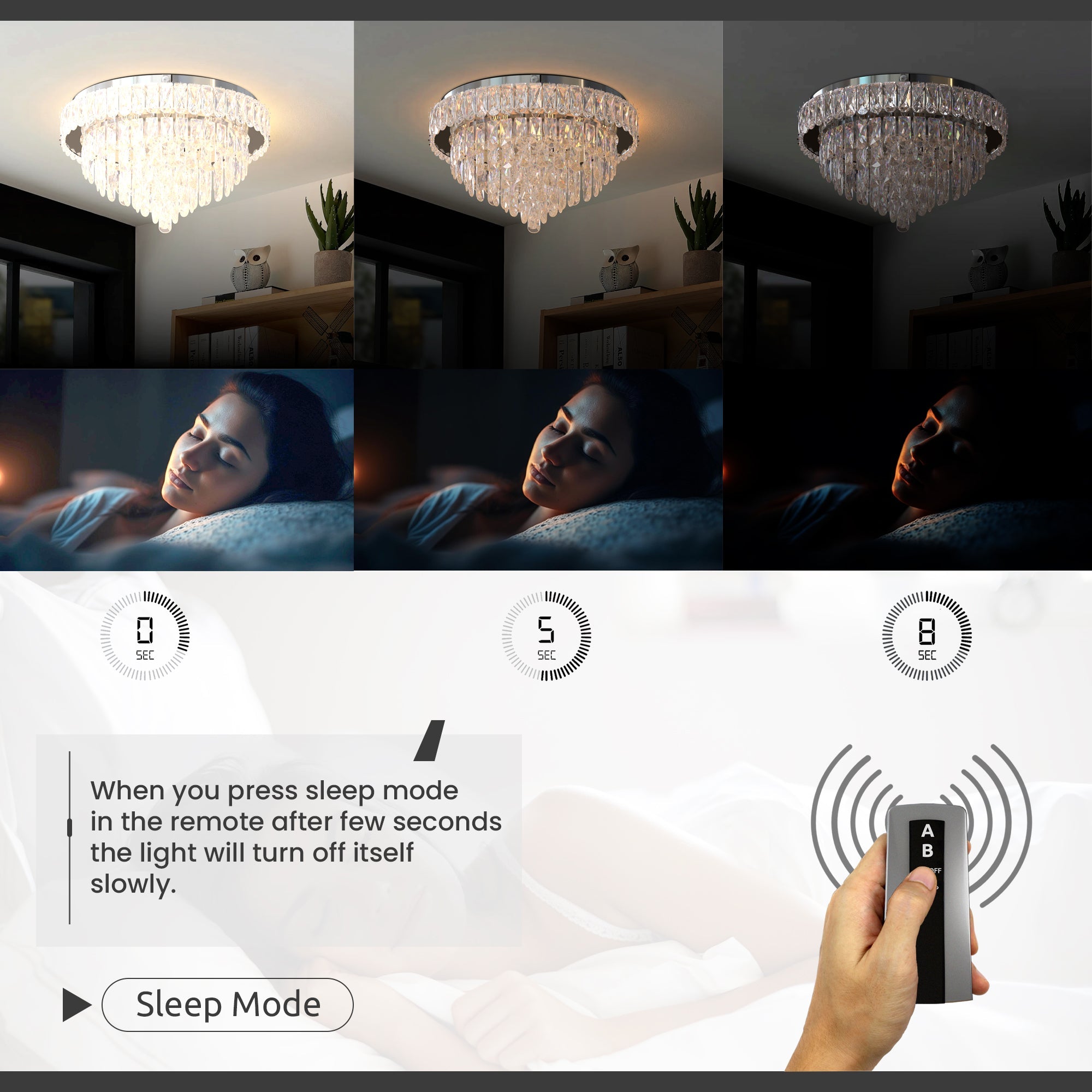 Modern Clear Crystal Chandelier Round Ceiling Light Dimmable E14 Bulbs Chrome Finish