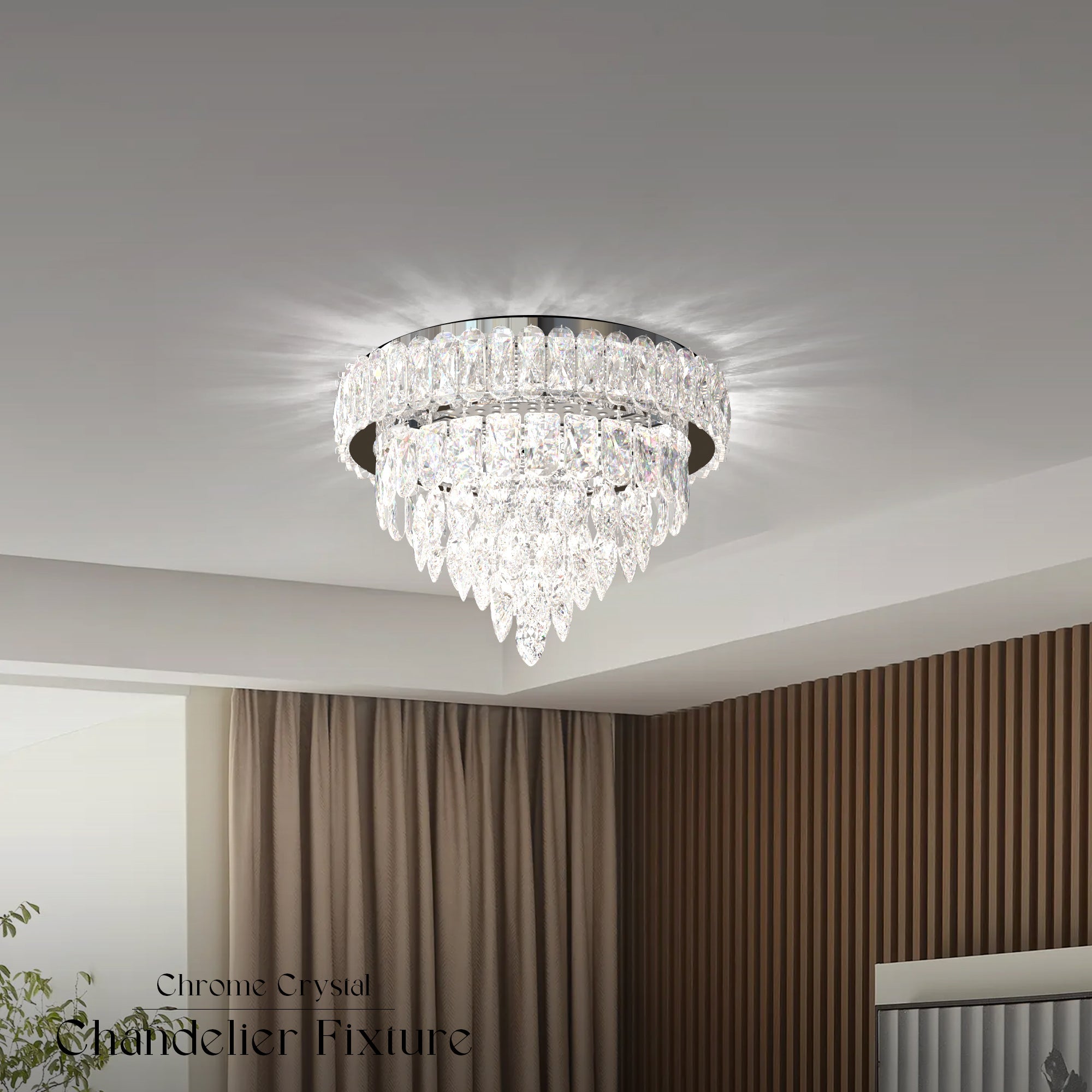 Modern LED Crystal Raindrop Chandelier Chrome Ceiling Mount Pendant Light