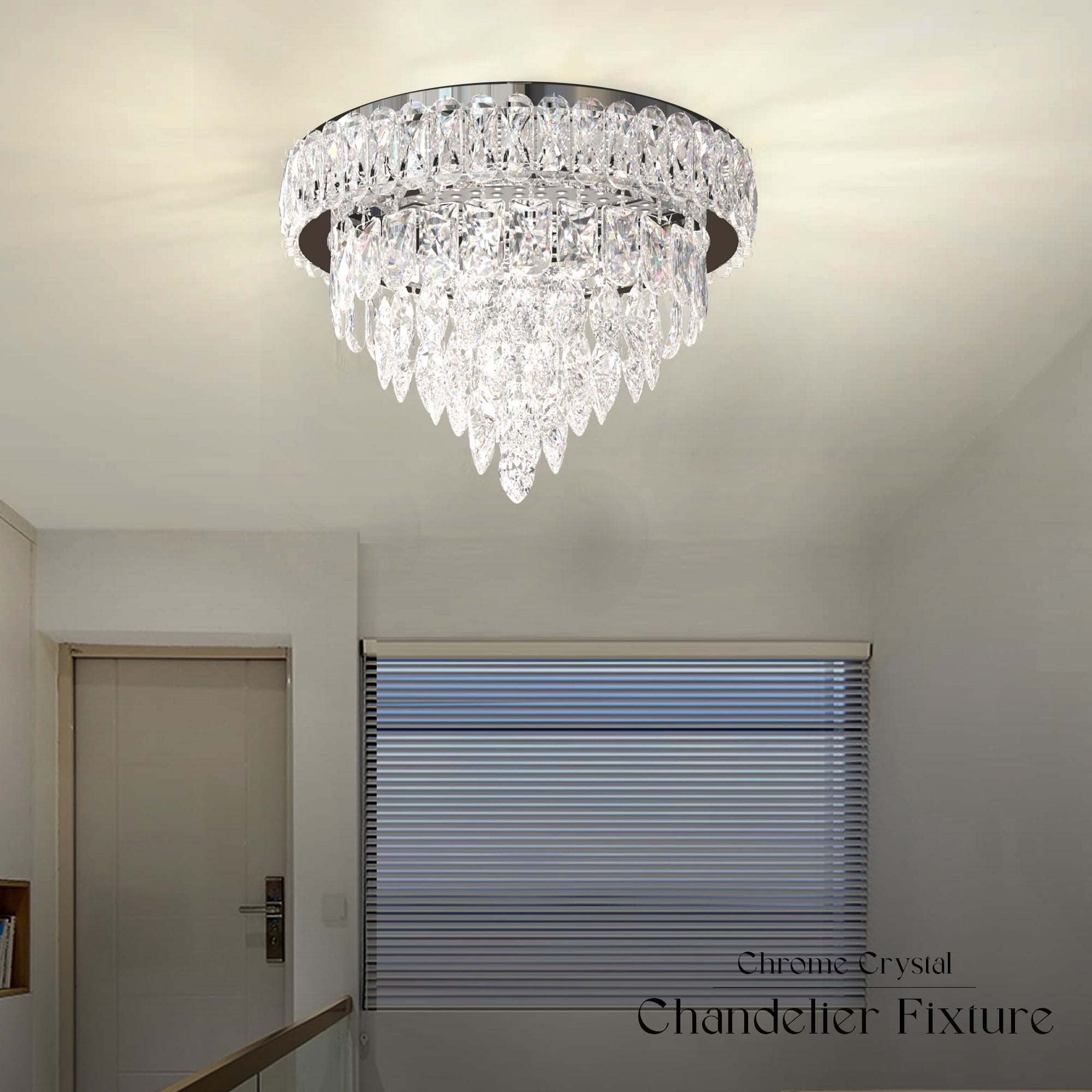 Modern LED Crystal Chandelier Dimmable Ceiling Mount Hanging Light Fixture