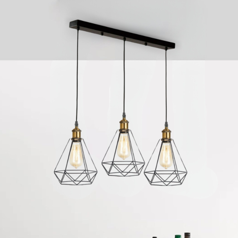 Modern Retro Industrial Ceiling Light Shade, 3-Way Pendant Lamp Cage