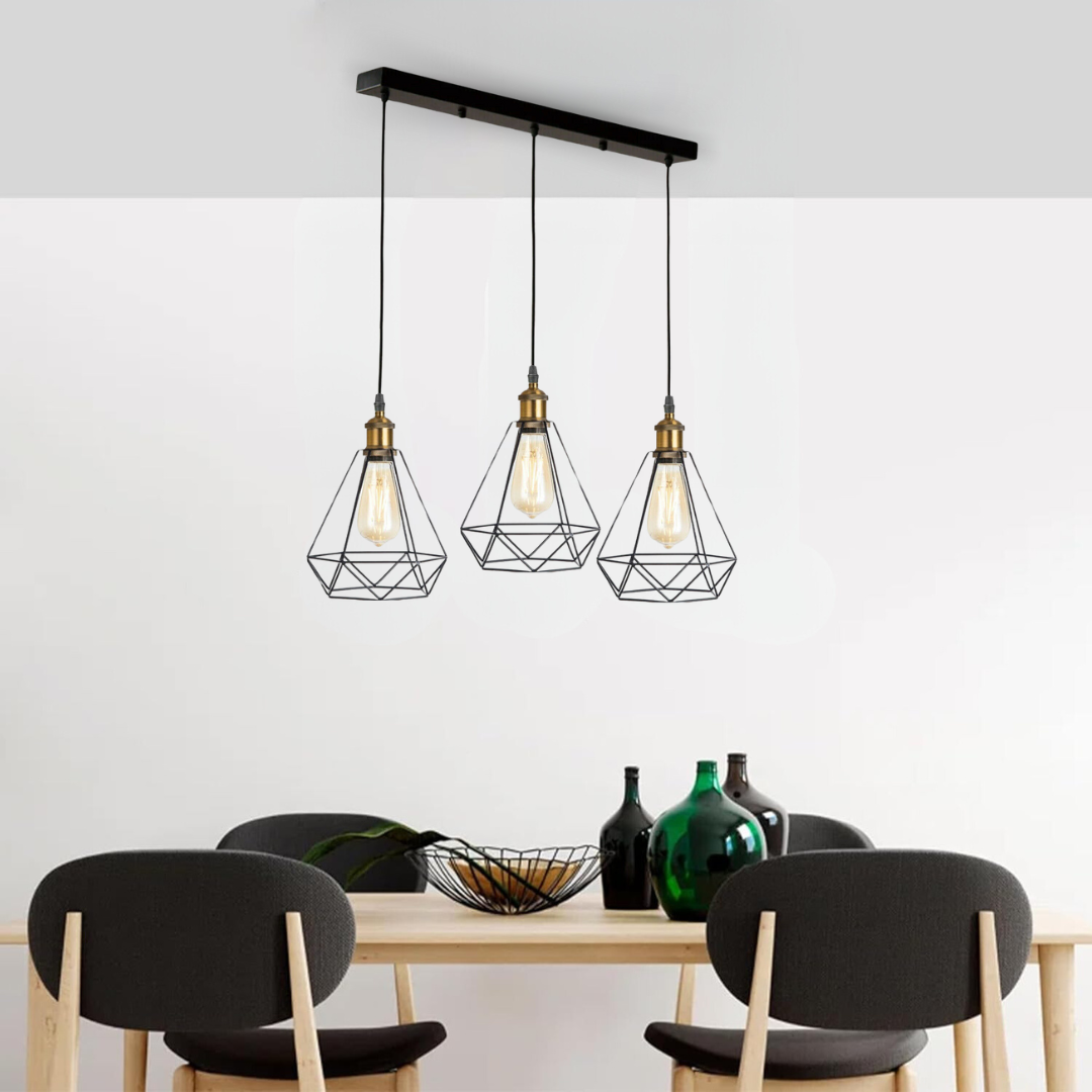 Modern Retro Industrial Ceiling Light Shade, 3-Way Pendant Lamp Cage
