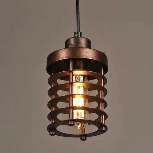 Rustic Red Retro Cage Pendant Light: Industrial Loft E27 Ceiling Fixture