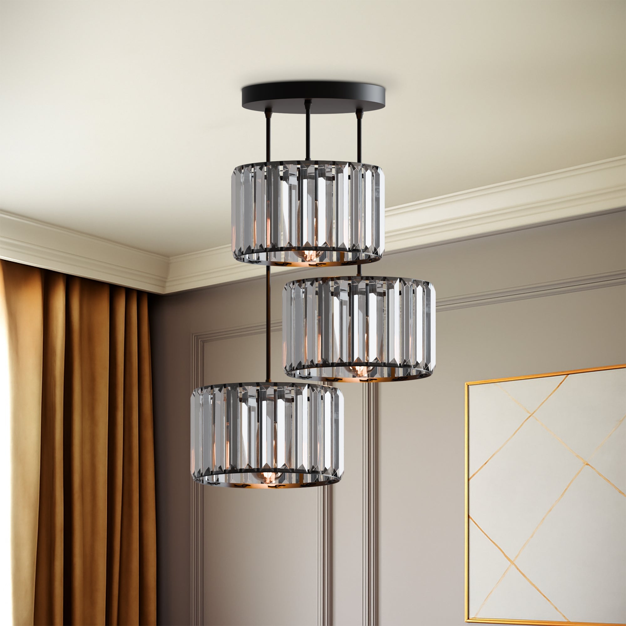 Modern 3 head Light Clear Crystal Shade Pendant Light ~5873