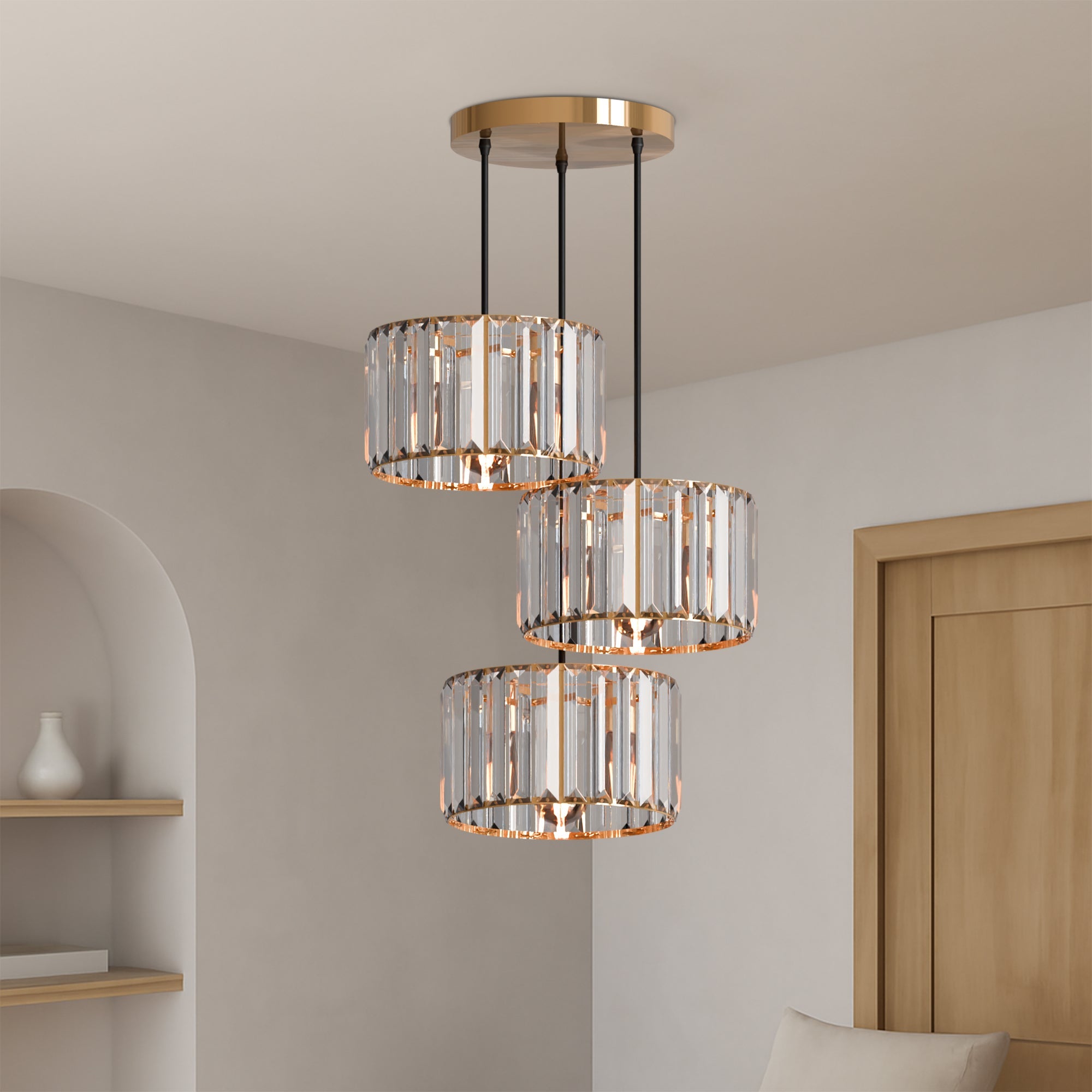 Modern 3 head Light Clear Crystal Shade Pendant Light ~5873