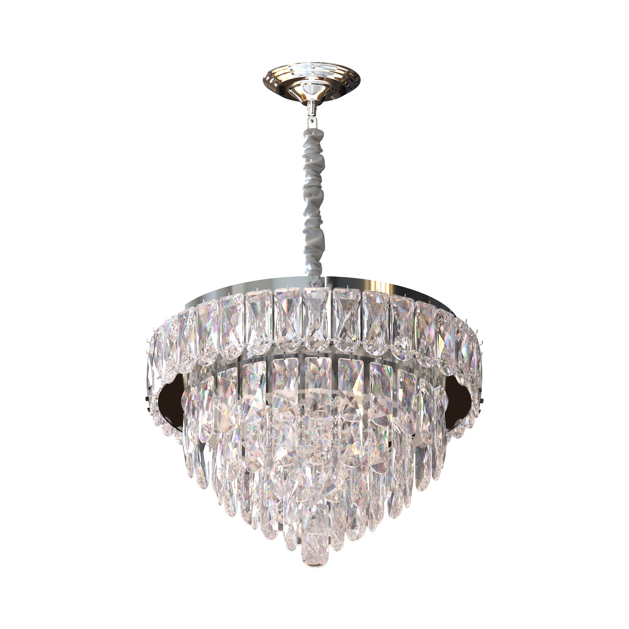 Modern Clear Crystal Chandelier Round Ceiling Light Dimmable E14 Bulbs Chrome Finish